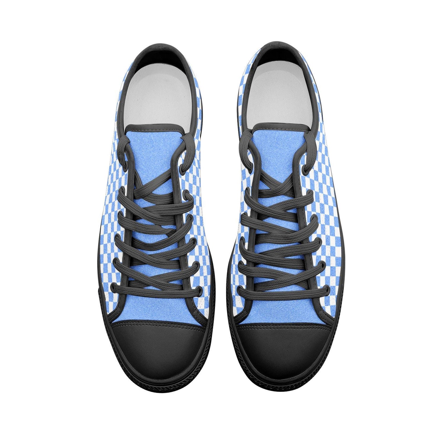 Blue Checkered Canvas Sneakers: Unisex Low Top Shoes