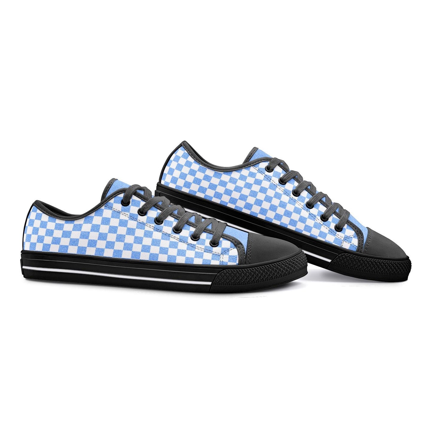 Blue Checkered Canvas Sneakers: Unisex Low Top Shoes