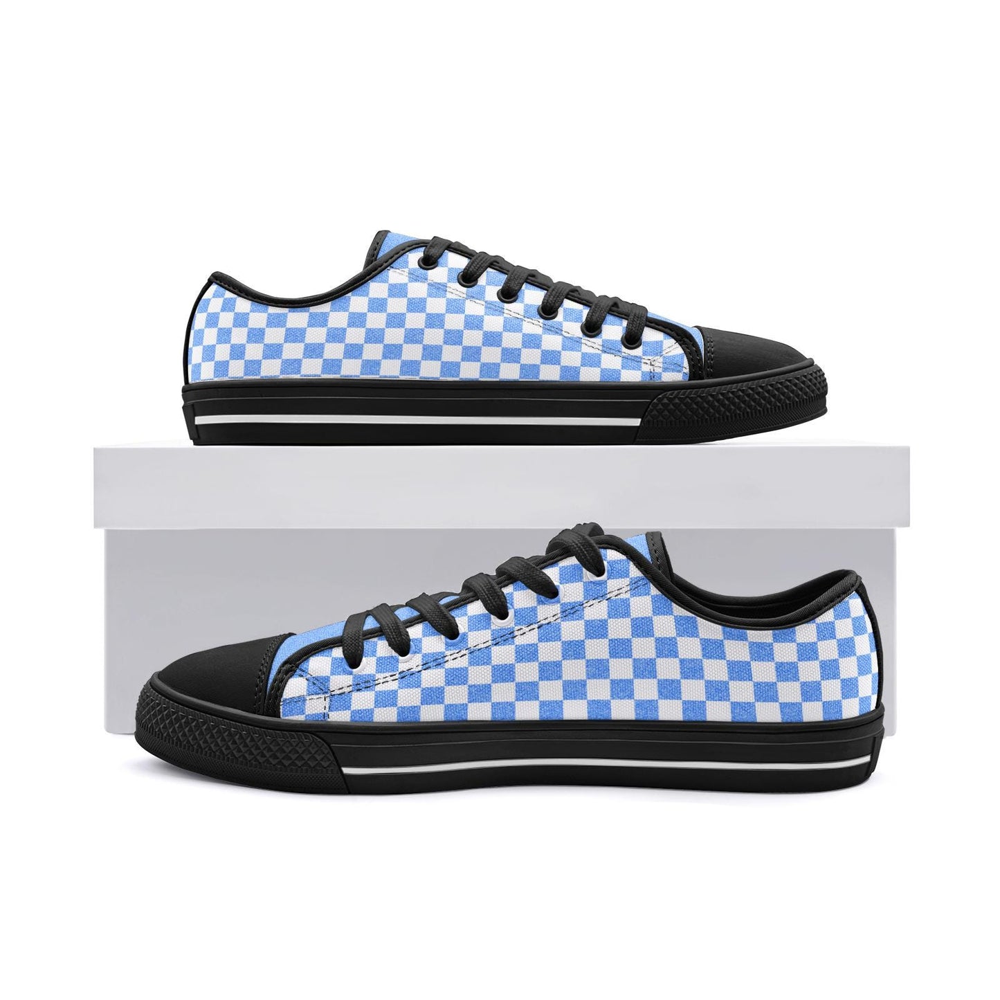 Blue Checkered Canvas Sneakers: Unisex Low Top Shoes