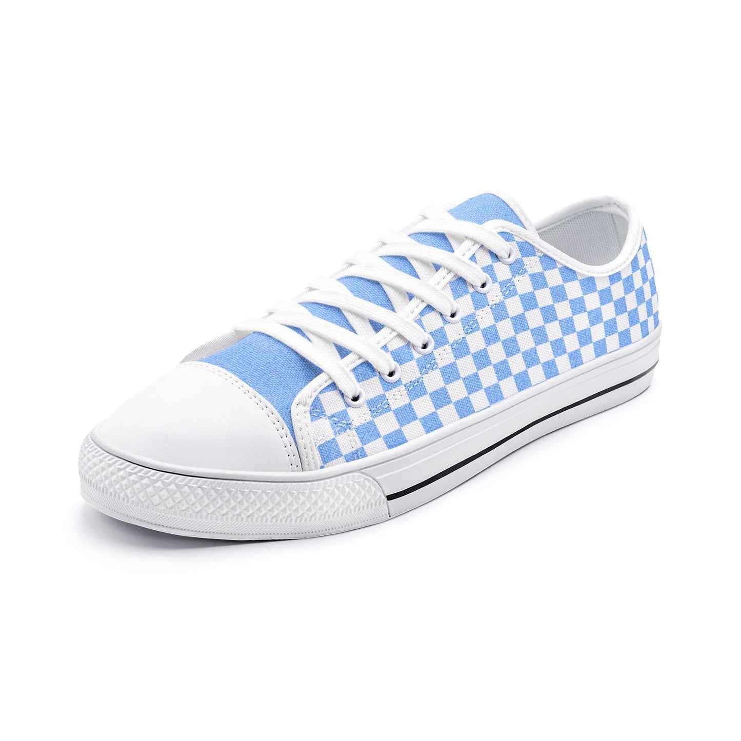 Blue Checkered Canvas Sneakers: Unisex Low Top Shoes