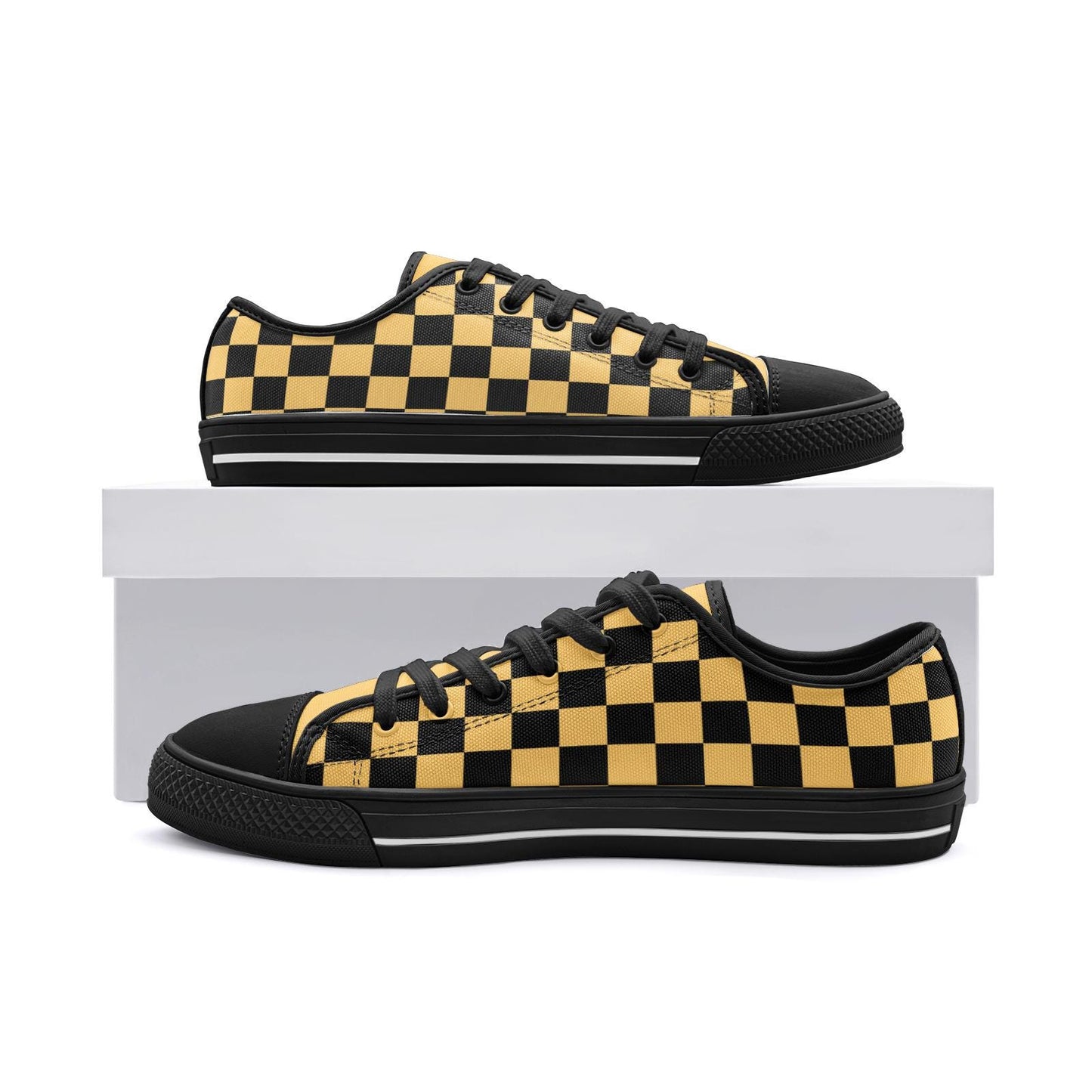 Black and Gold Yellow Sneakers Unisex Low Top Canvas Shoes