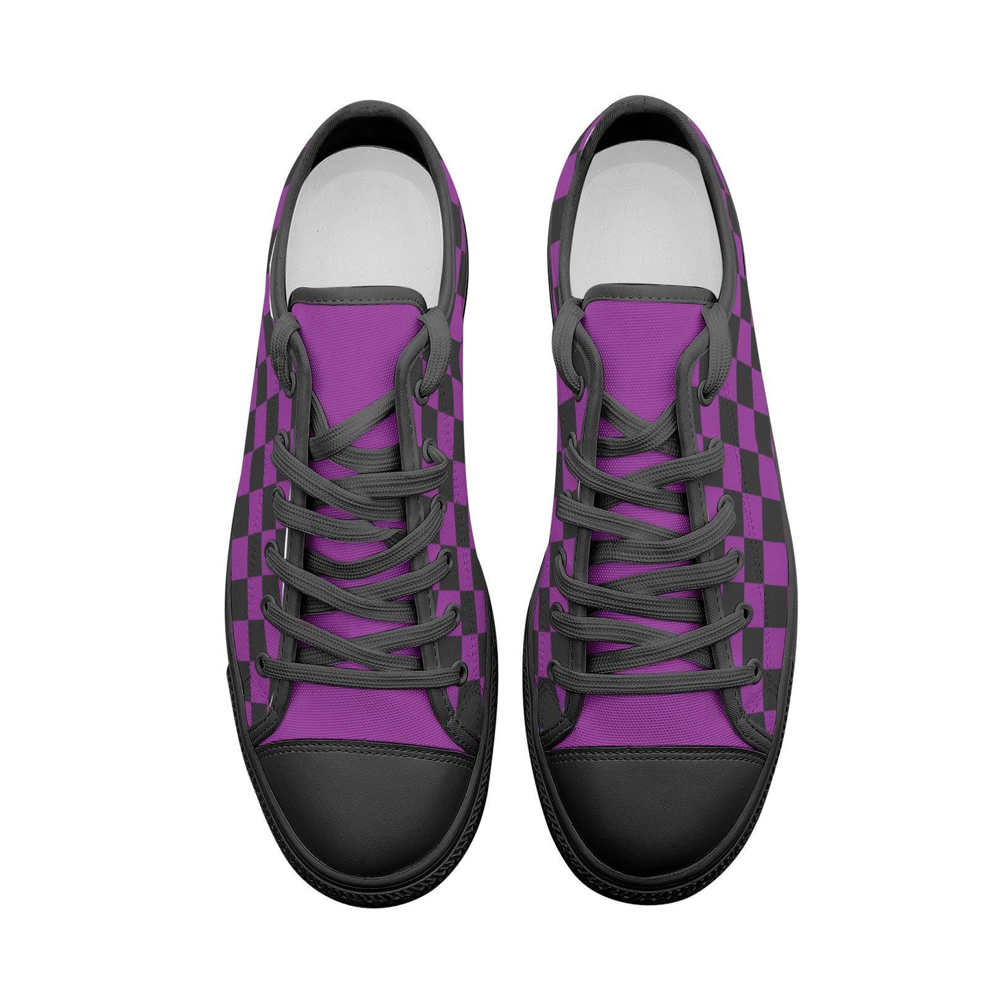 Purple Sneakers Black Checkered Sneakers Unisex Low Top Canvas Shoes