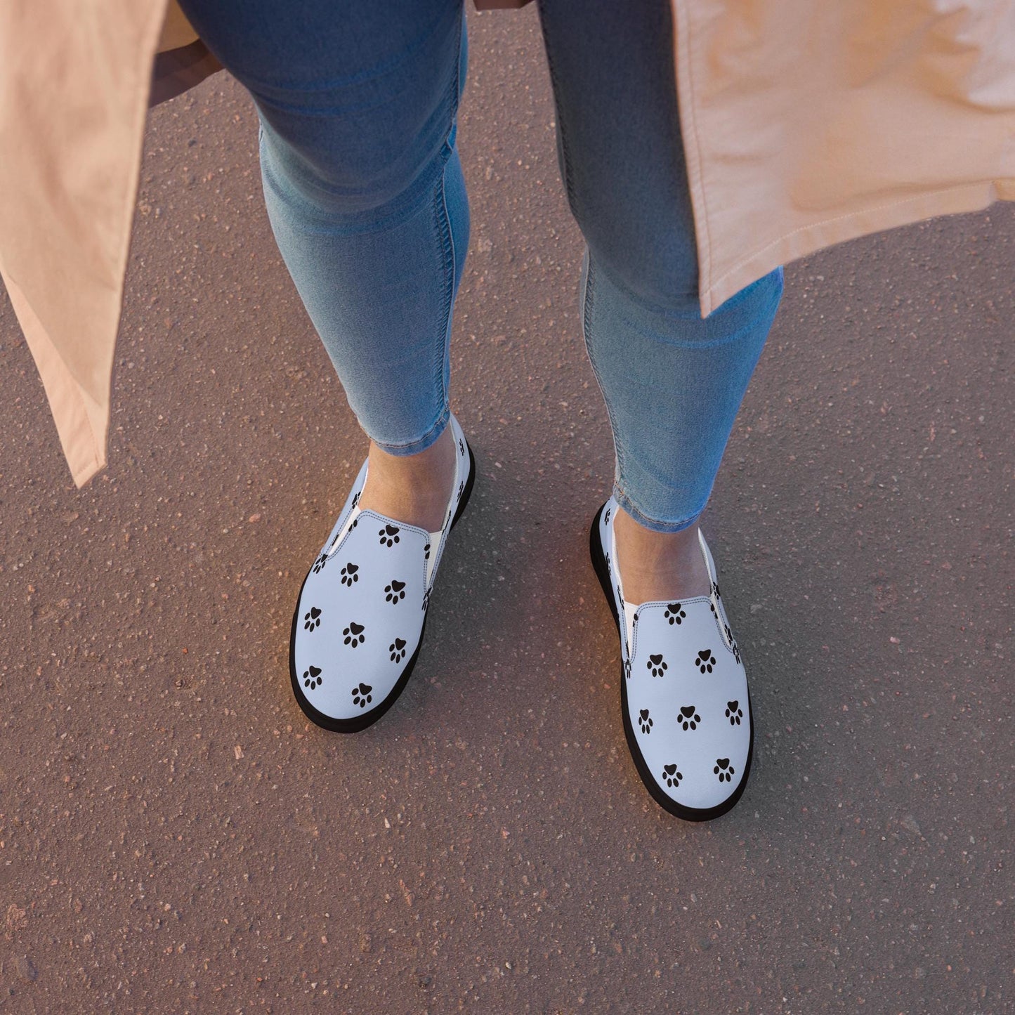 Blue Dog Paw Print Slip-On Canvas Shoes