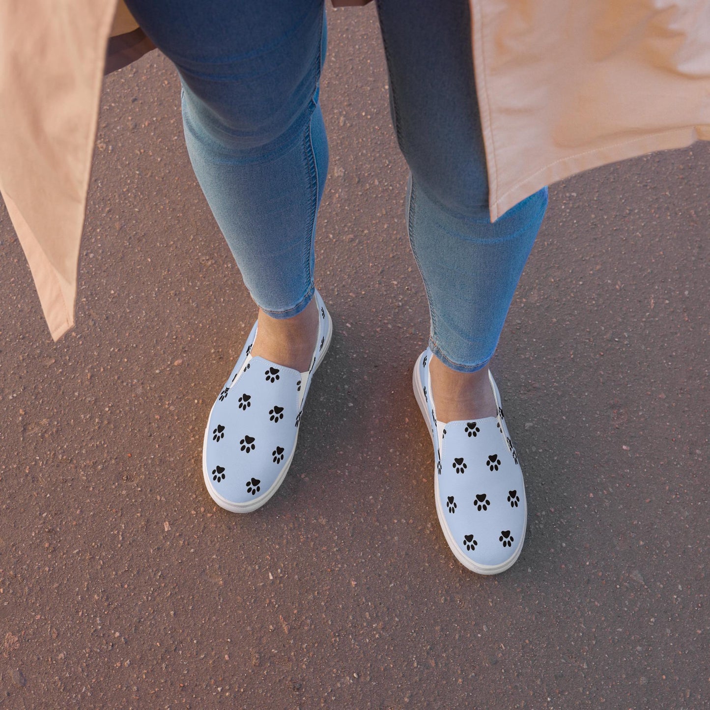 Blue Dog Paw Print Slip-On Canvas Shoes