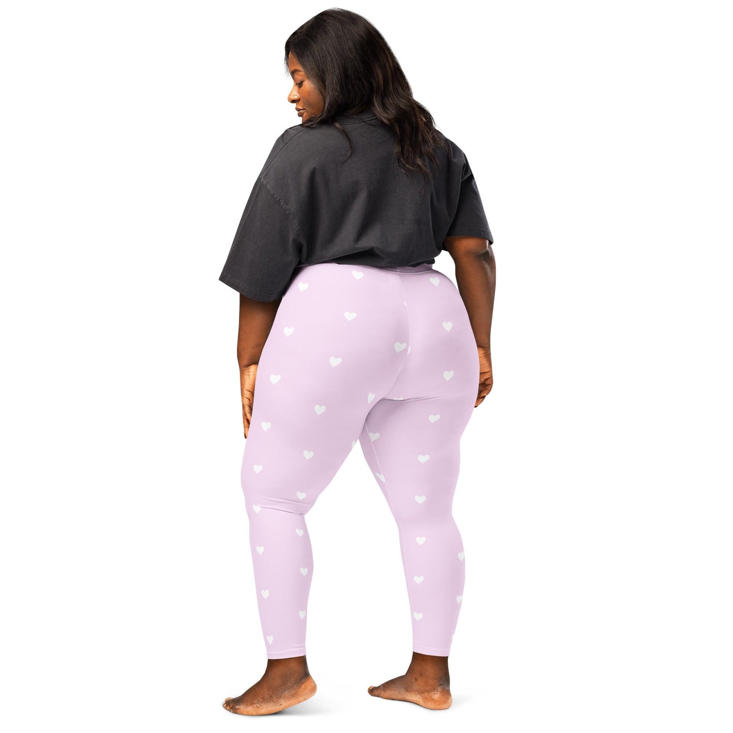 Pink Yoga Leggings: White Heart Design, Four-Way Stretch