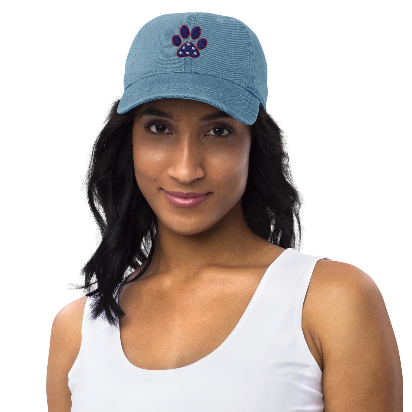 Paw Print Denim Hat: Pigment-Dyed Cotton Cap