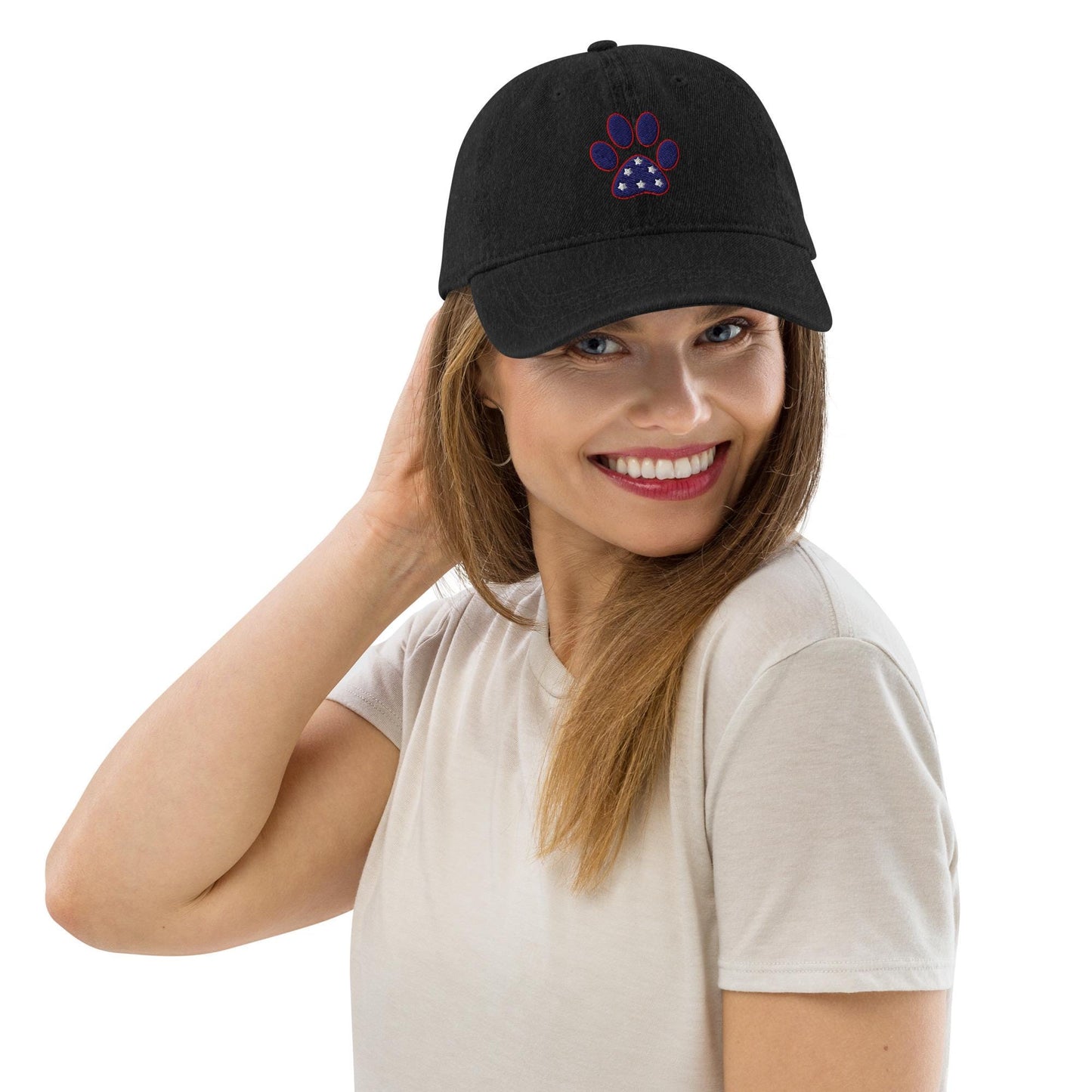 Paw Print Denim Hat: Pigment-Dyed Cotton Cap