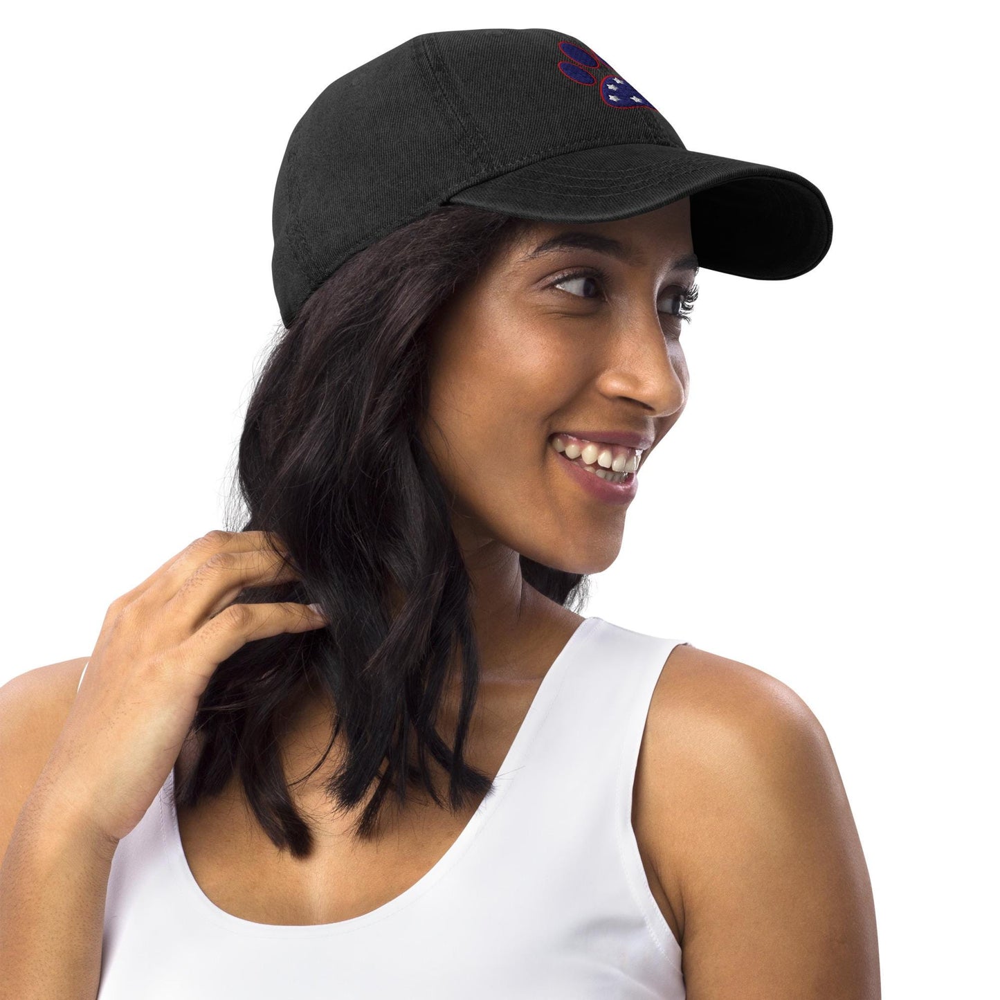 Paw Print Denim Hat: Pigment-Dyed Cotton Cap