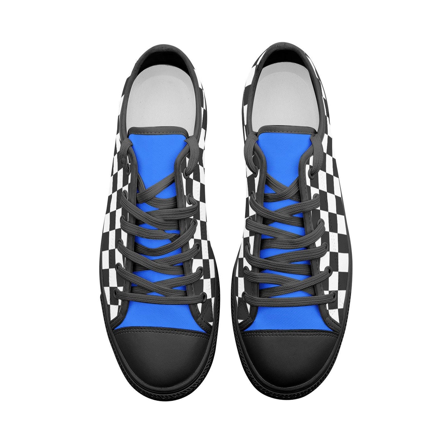 Blue and Black Checkered Sneakers Unisex Low Top Canvas Shoes