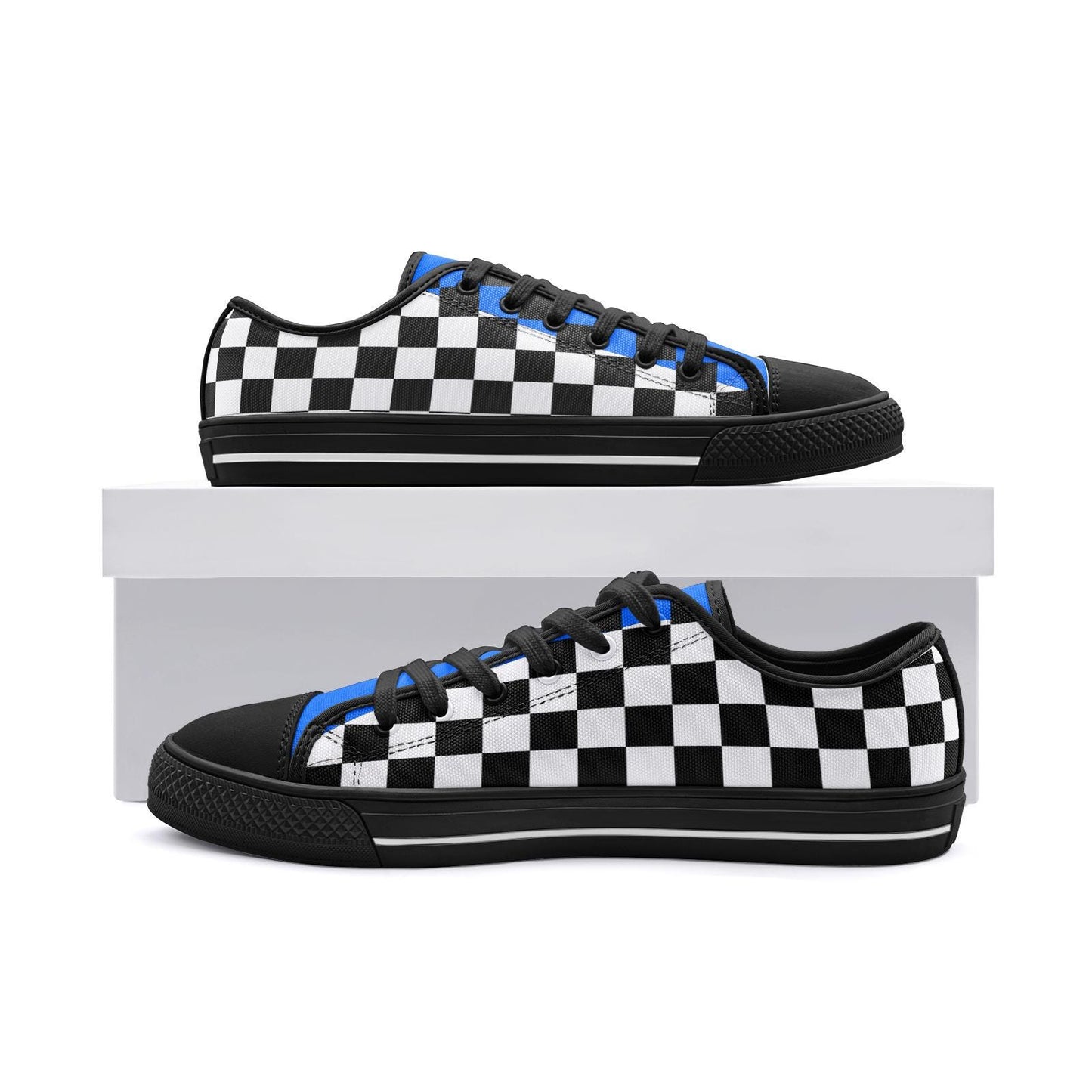 Blue and Black Checkered Sneakers Unisex Low Top Canvas Shoes