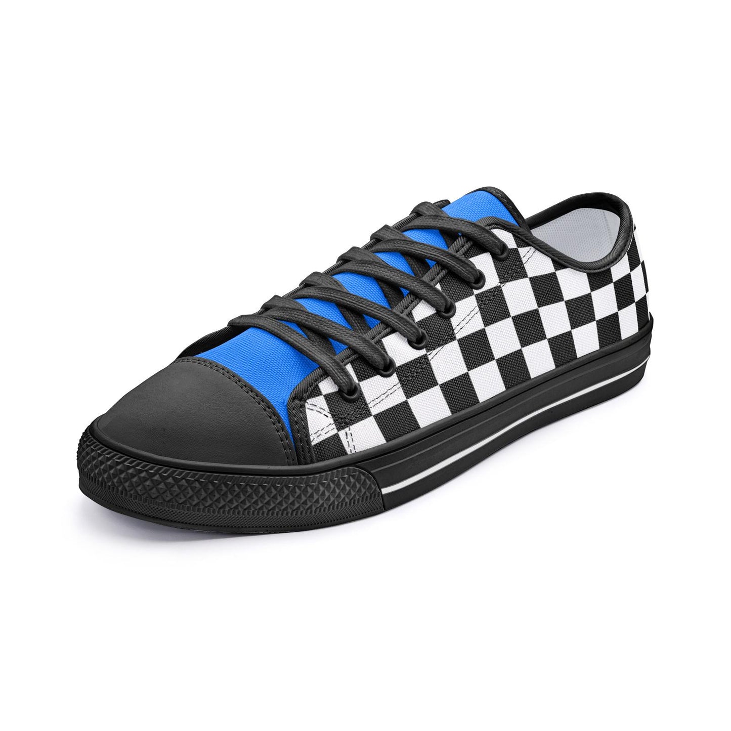 Blue and Black Checkered Sneakers Unisex Low Top Canvas Shoes