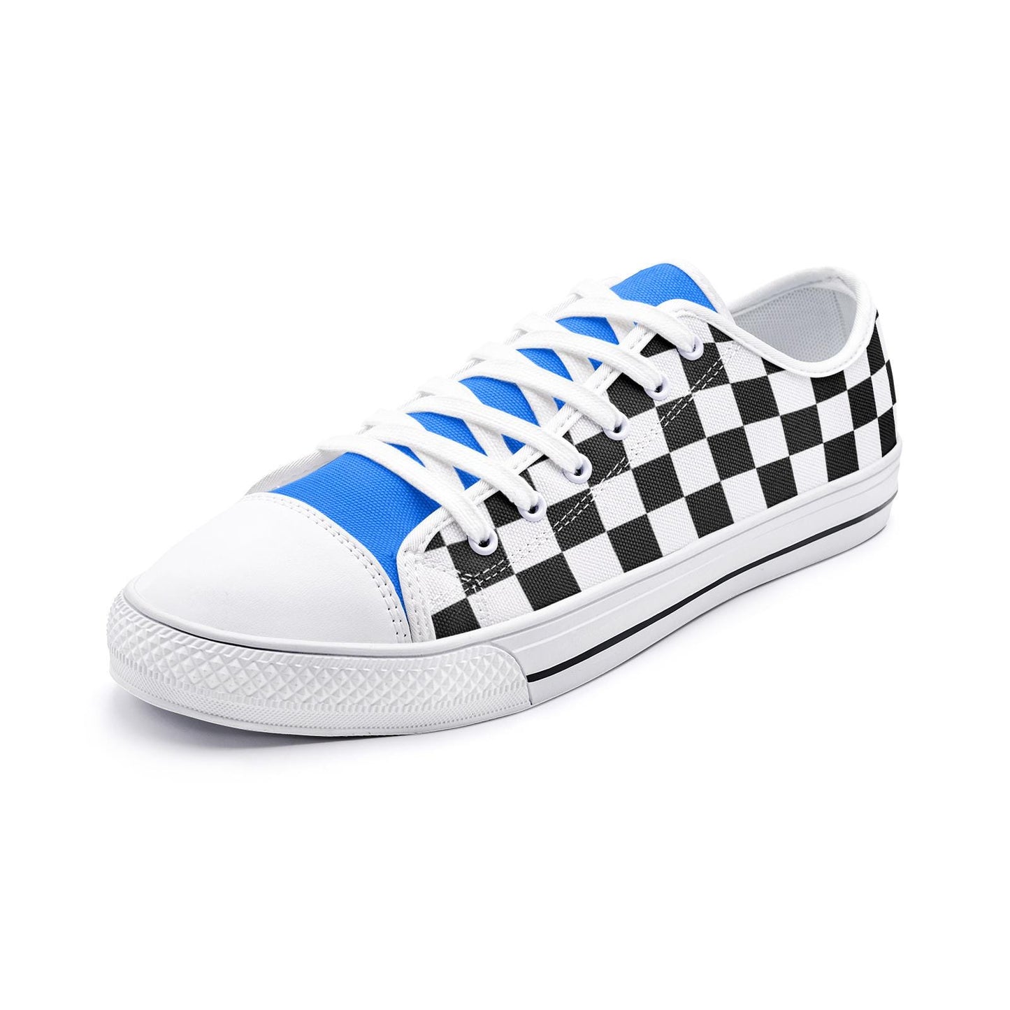 Blue and Black Checkered Sneakers Unisex Low Top Canvas Shoes