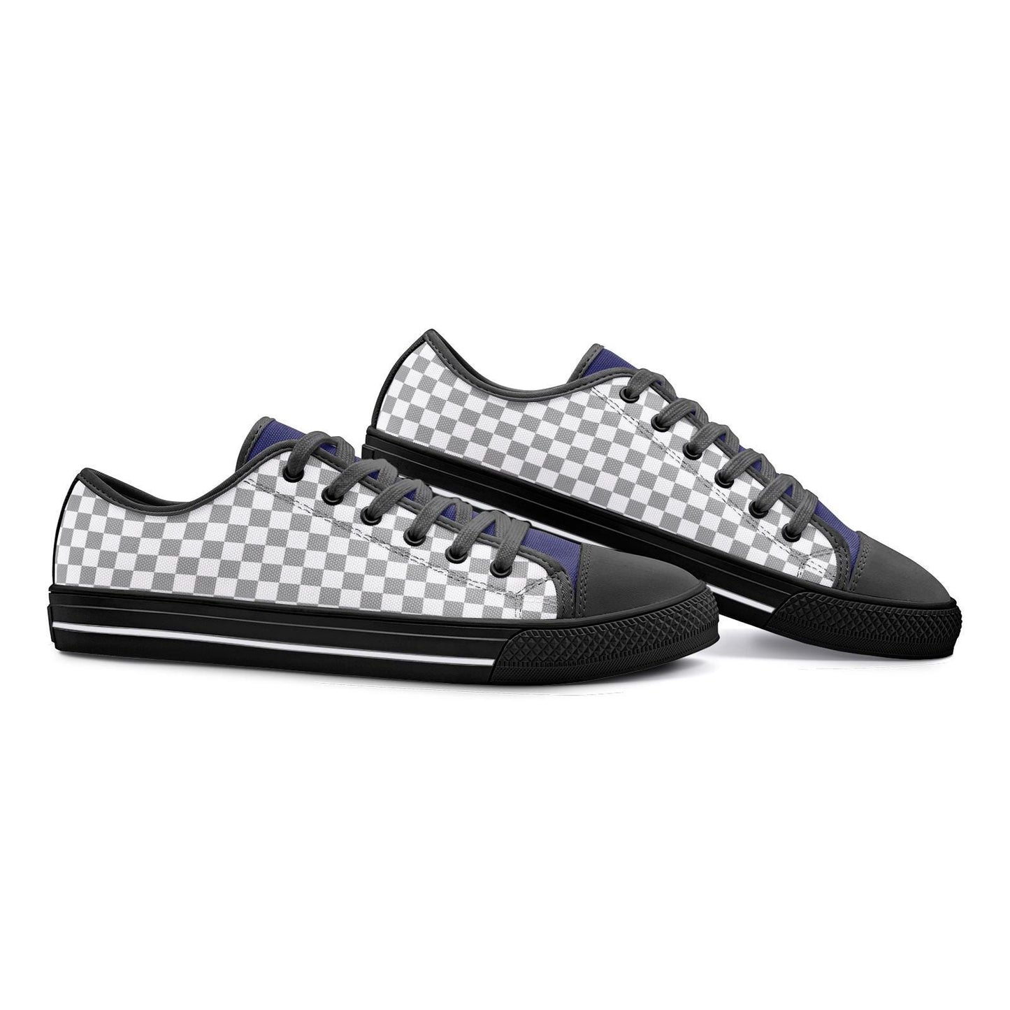 Checkered Canvas Sneakers: Blue & Gray Low Top Shoes