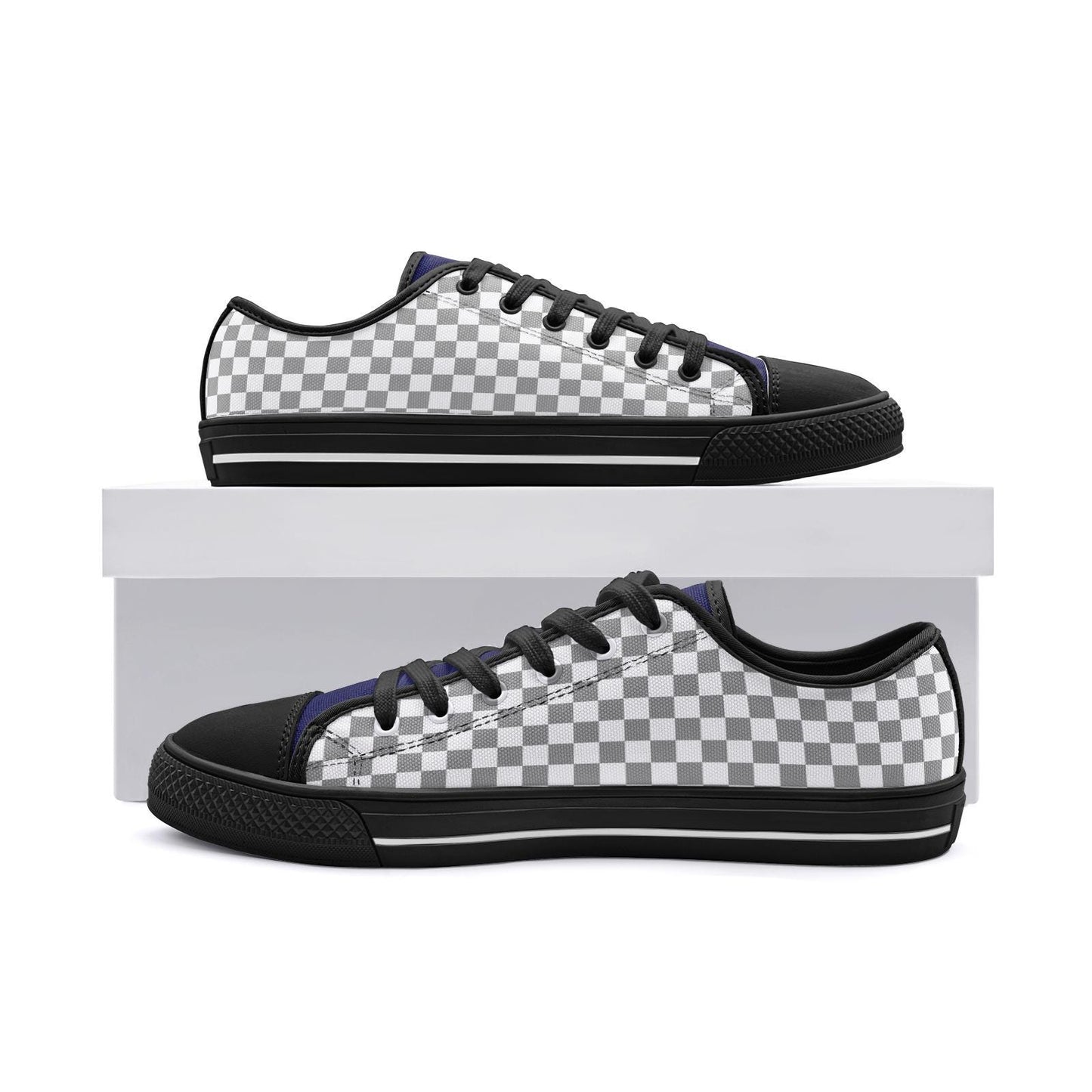 Checkered Canvas Sneakers: Blue & Gray Low Top Shoes