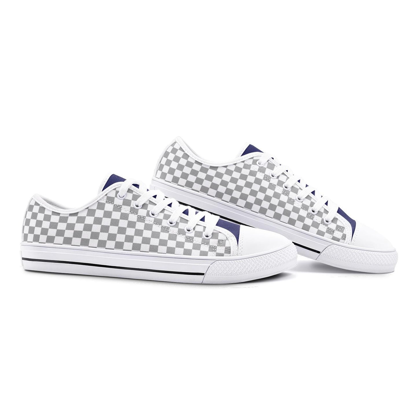 Checkered Canvas Sneakers: Blue & Gray Low Top Shoes