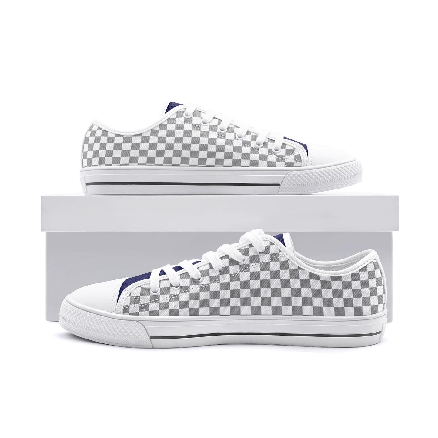 Checkered Canvas Sneakers: Blue & Gray Low Top Shoes