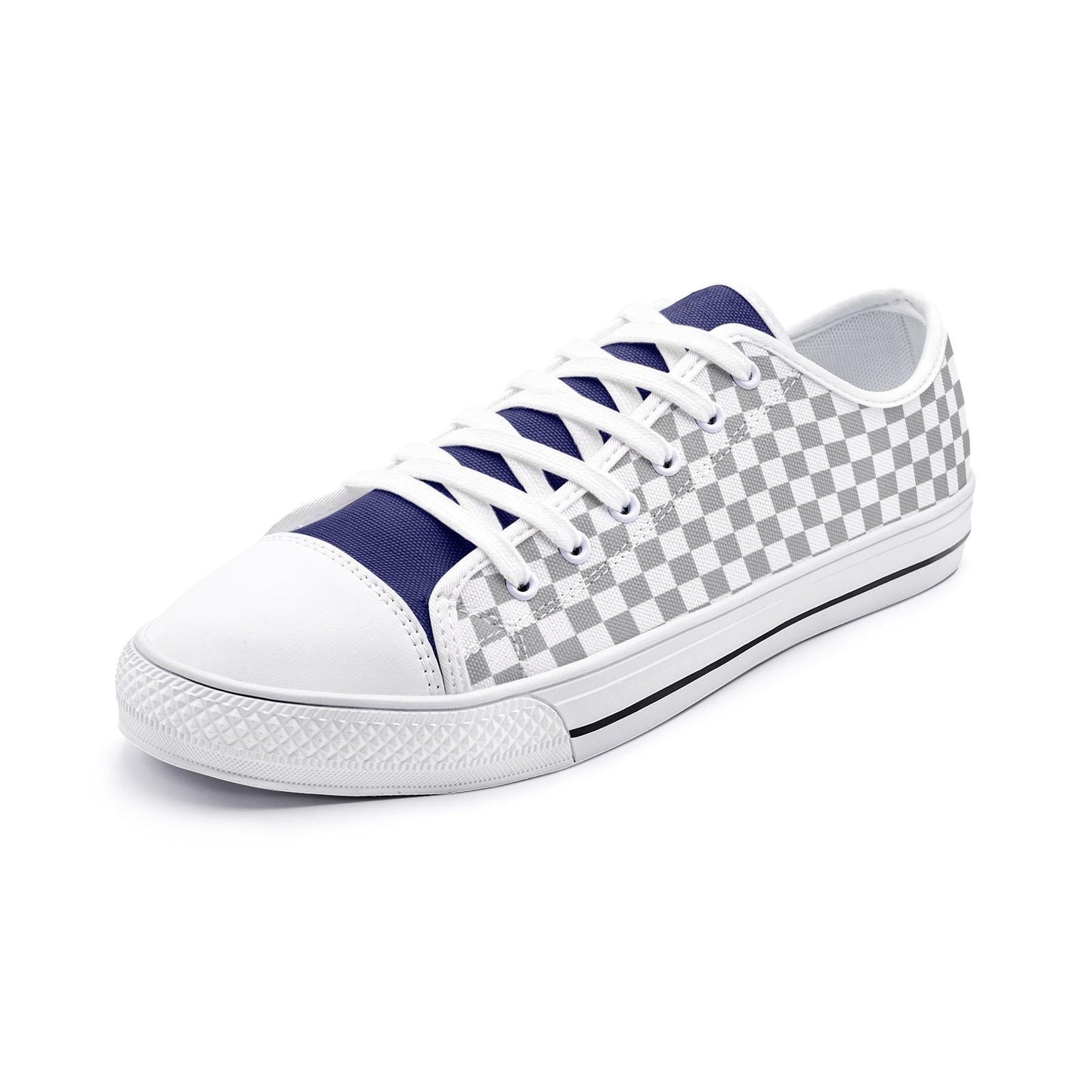 Checkered Canvas Sneakers: Blue & Gray Low Top Shoes