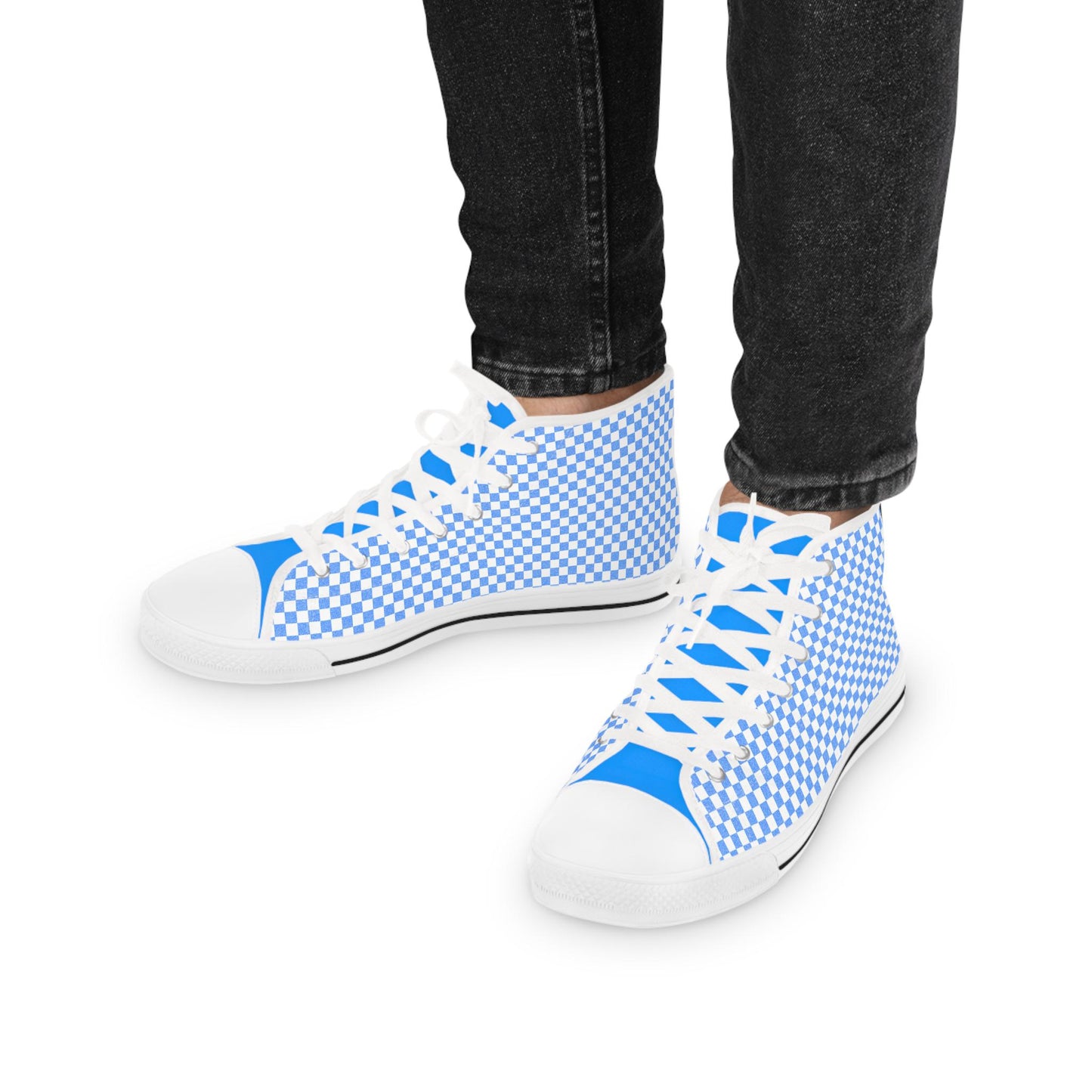Blue Checkered High Top Sneakers: Men's Trendy Skate Shoes