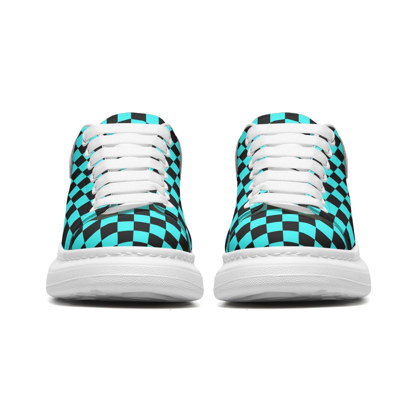 Turquoise Color Unisex Non Slip Lace Up Faux Leather Sneakers