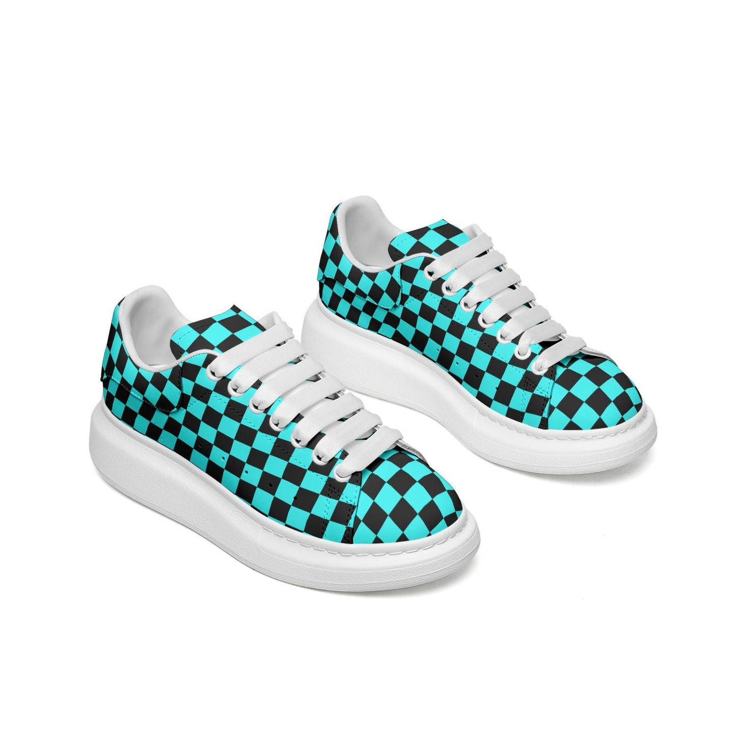 Turquoise Color Unisex Non Slip Lace Up Faux Leather Sneakers