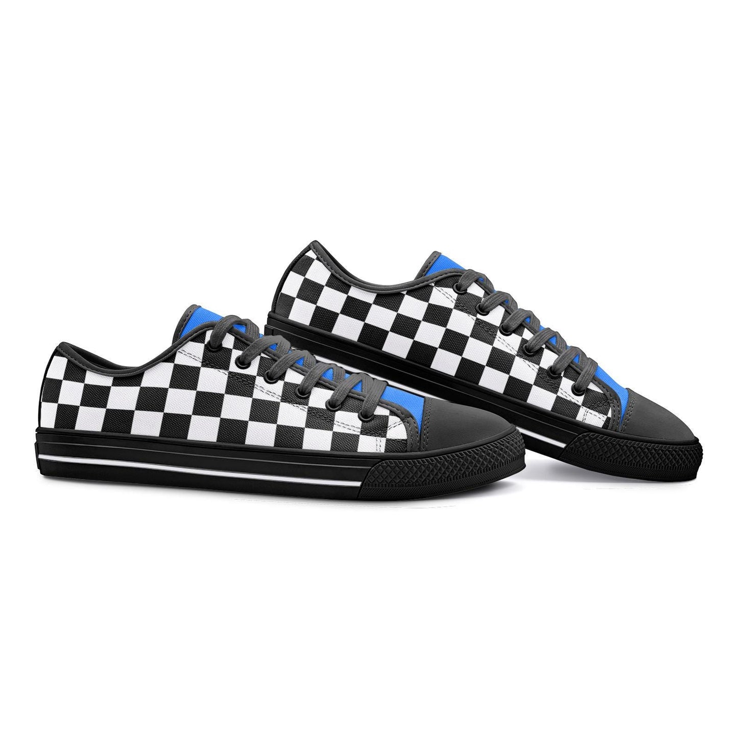 Blue and Black Checkered Sneakers Unisex Low Top Canvas Shoes
