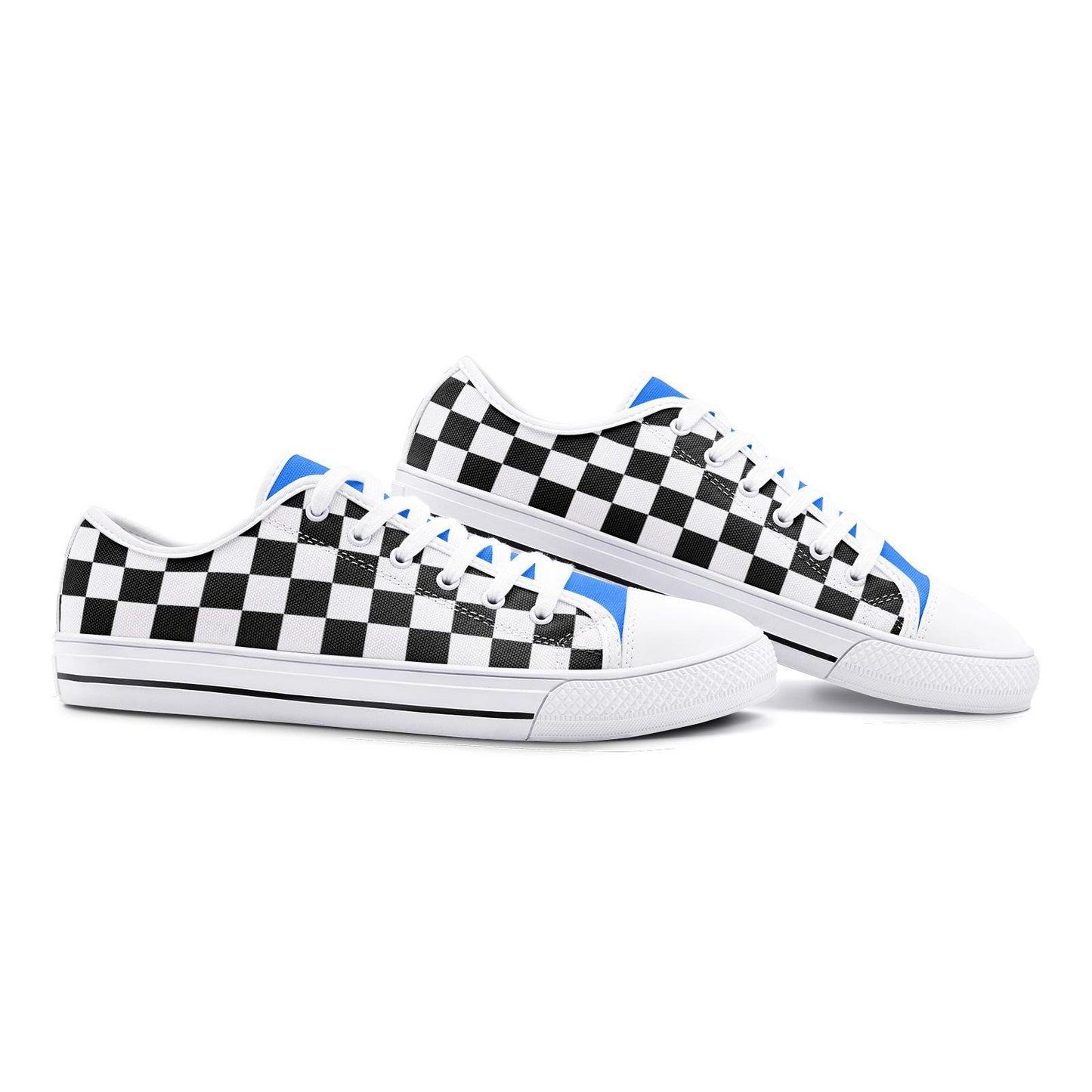 Blue and Black Checkered Sneakers Unisex Low Top Canvas Shoes