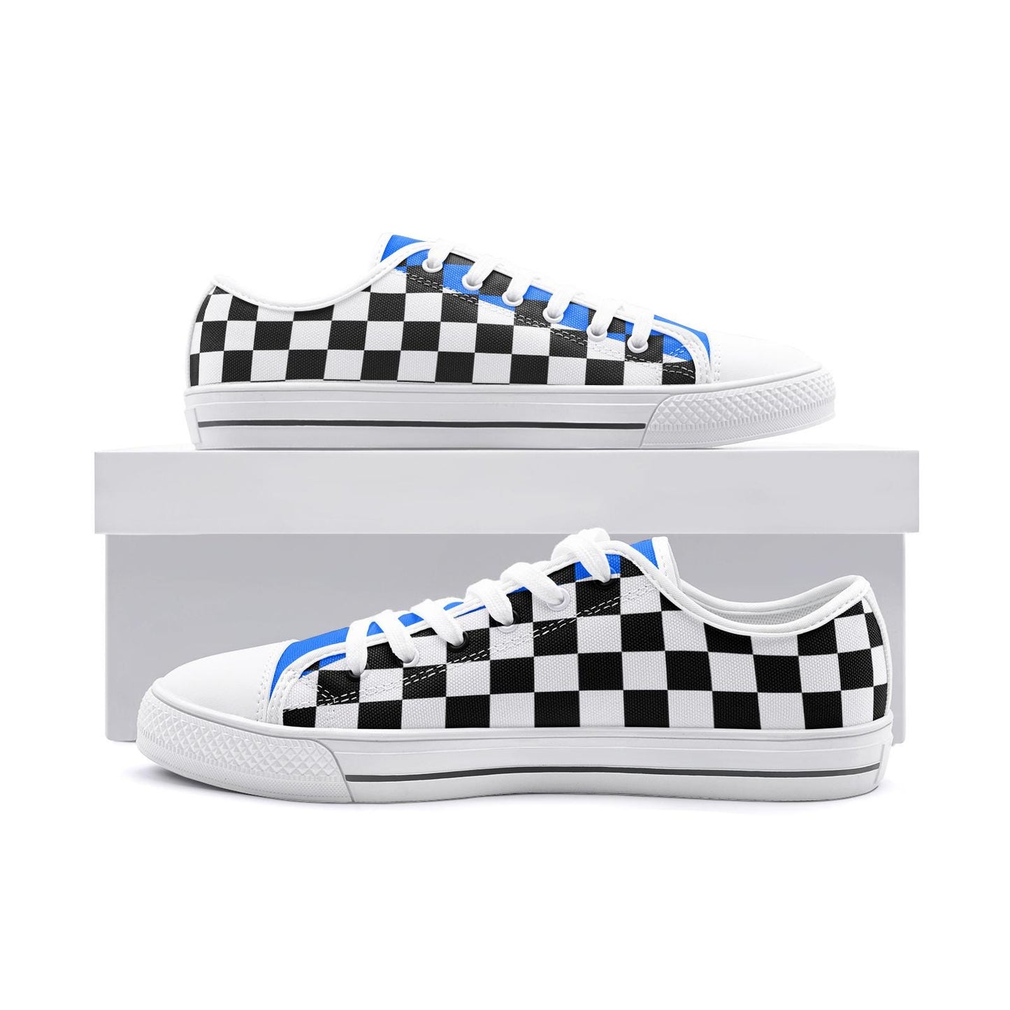 Blue and Black Checkered Sneakers Unisex Low Top Canvas Shoes