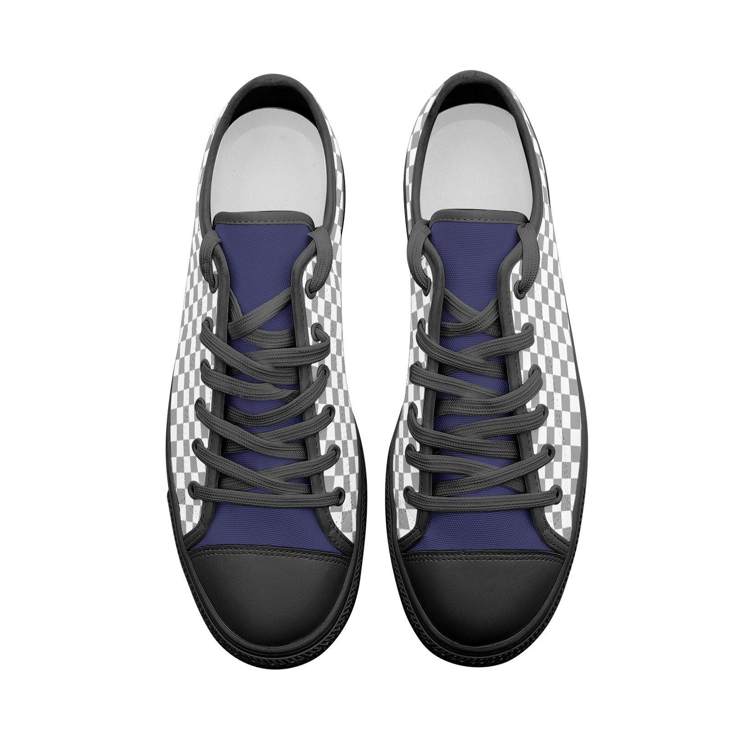 Checkered Canvas Sneakers: Blue & Gray Low Top Shoes