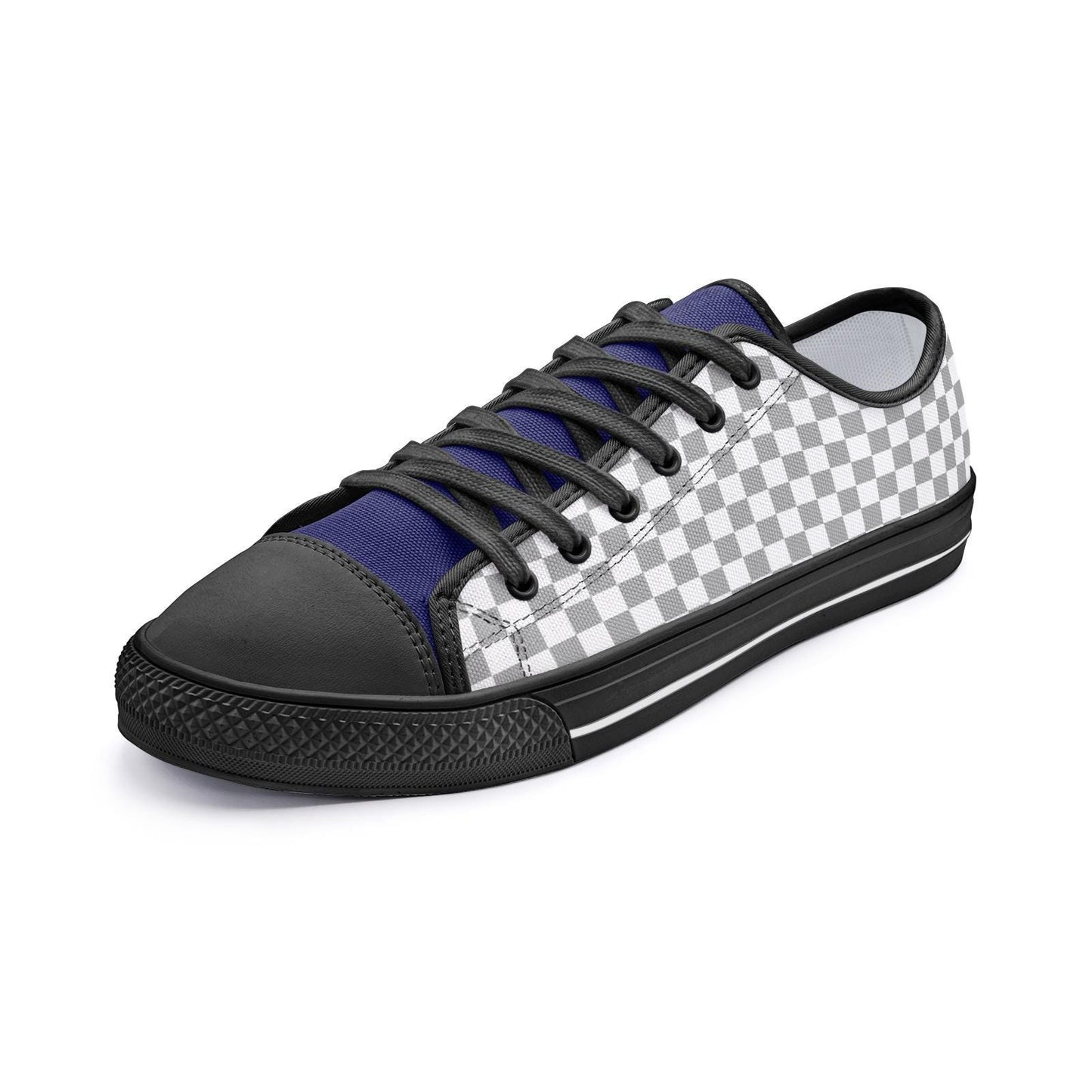 Checkered Canvas Sneakers: Blue & Gray Low Top Shoes