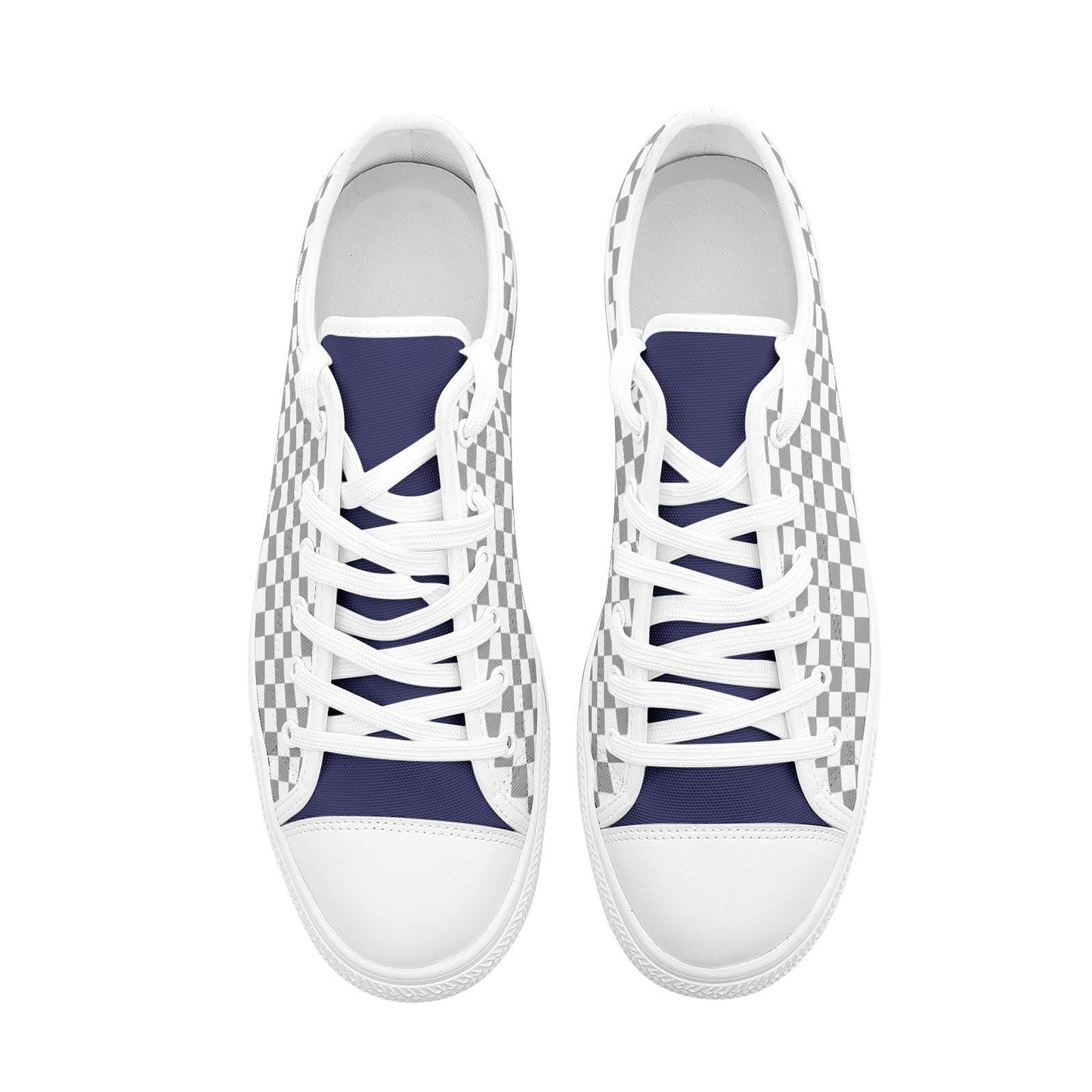 Checkered Canvas Sneakers: Blue & Gray Low Top Shoes