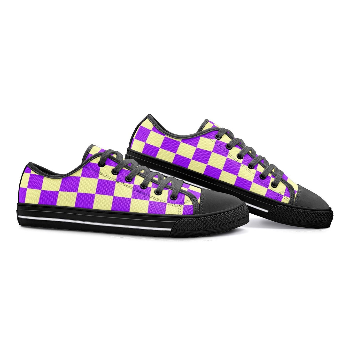 Purple Checkered Canvas Sneakers: Unisex Low Top Shoes