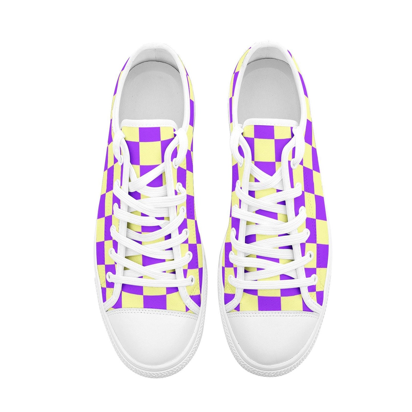 Purple Checkered Canvas Sneakers: Unisex Low Top Shoes