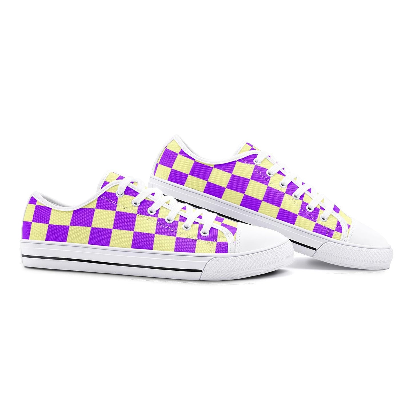 Purple Checkered Canvas Sneakers: Unisex Low Top Shoes
