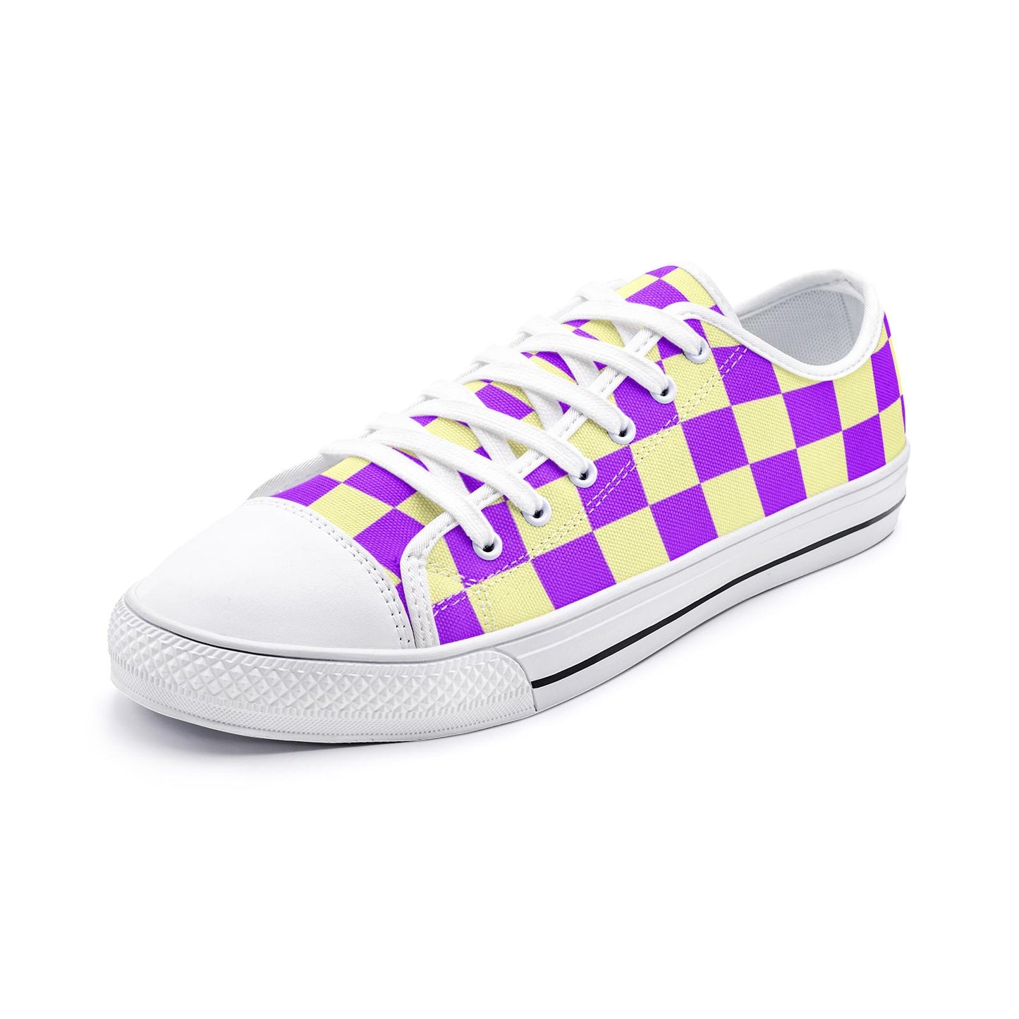 Purple Checkered Canvas Sneakers: Unisex Low Top Shoes