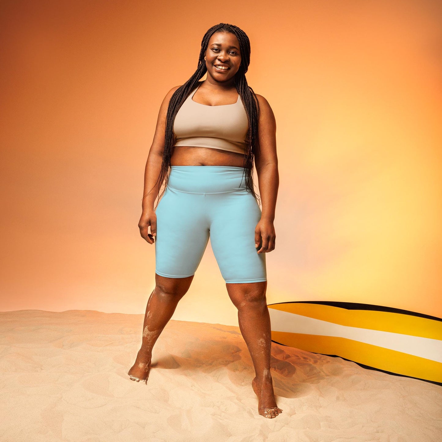 High-Waisted Blue Biker Shorts: Active Streetwear - Plus Size