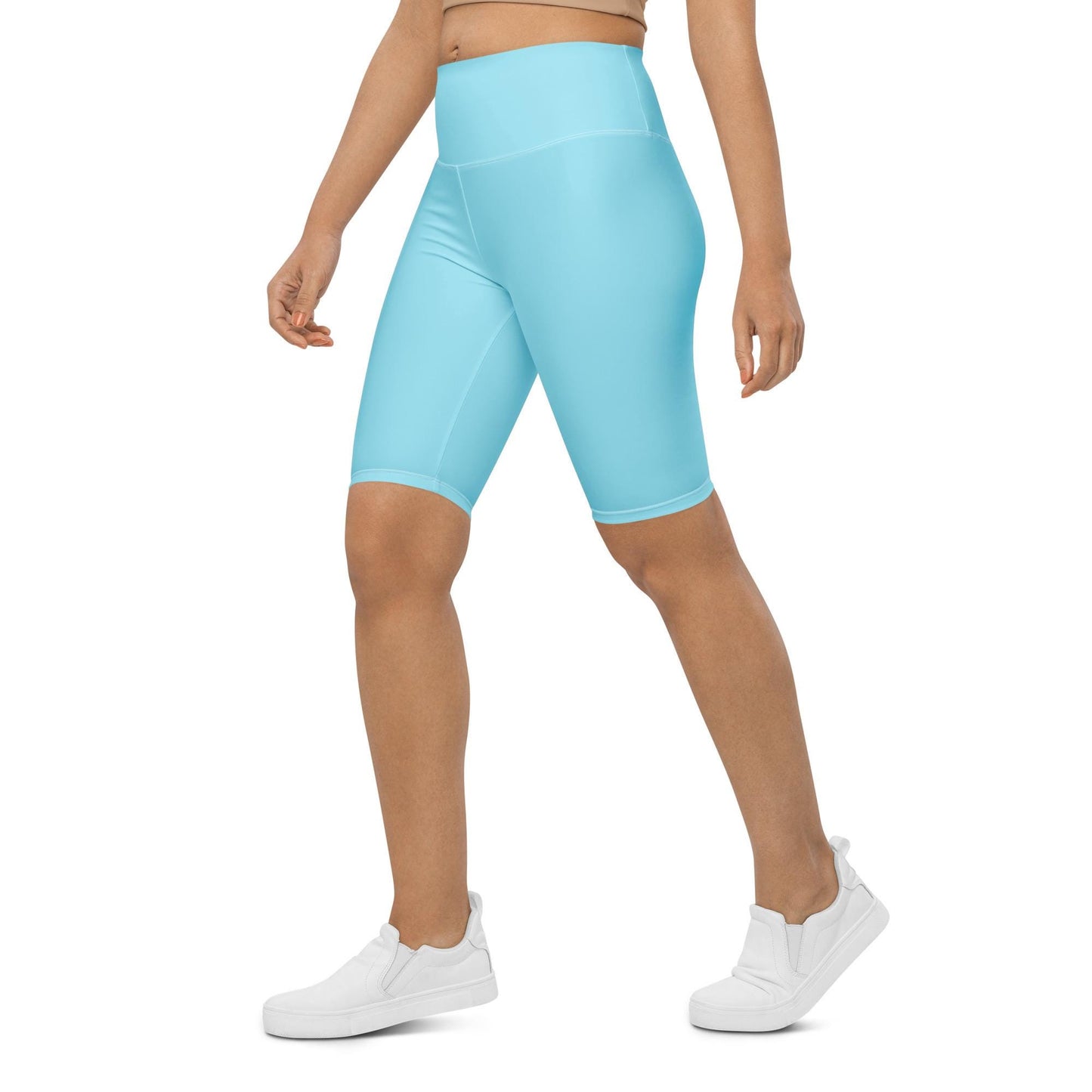 High-Waisted Blue Biker Shorts: Active Streetwear - Plus Size