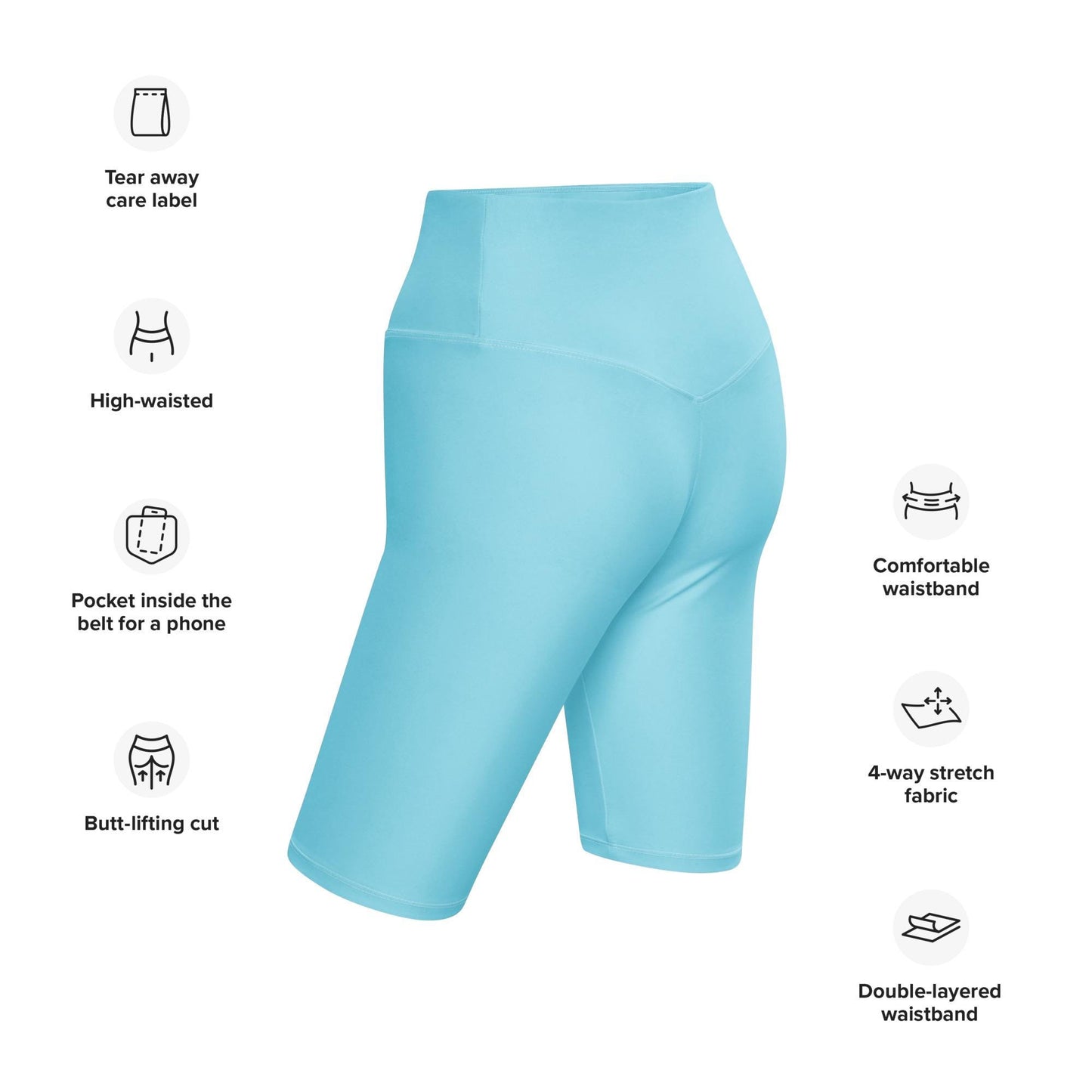High-Waisted Blue Biker Shorts: Active Streetwear - Plus Size