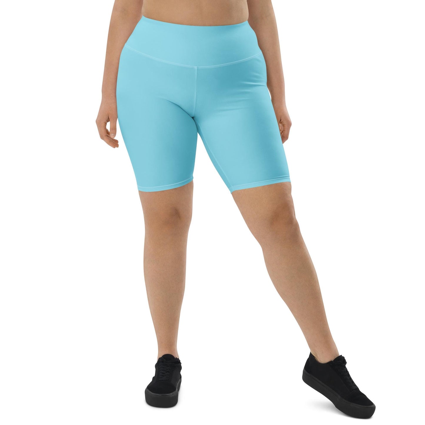 High-Waisted Blue Biker Shorts: Active Streetwear - Plus Size