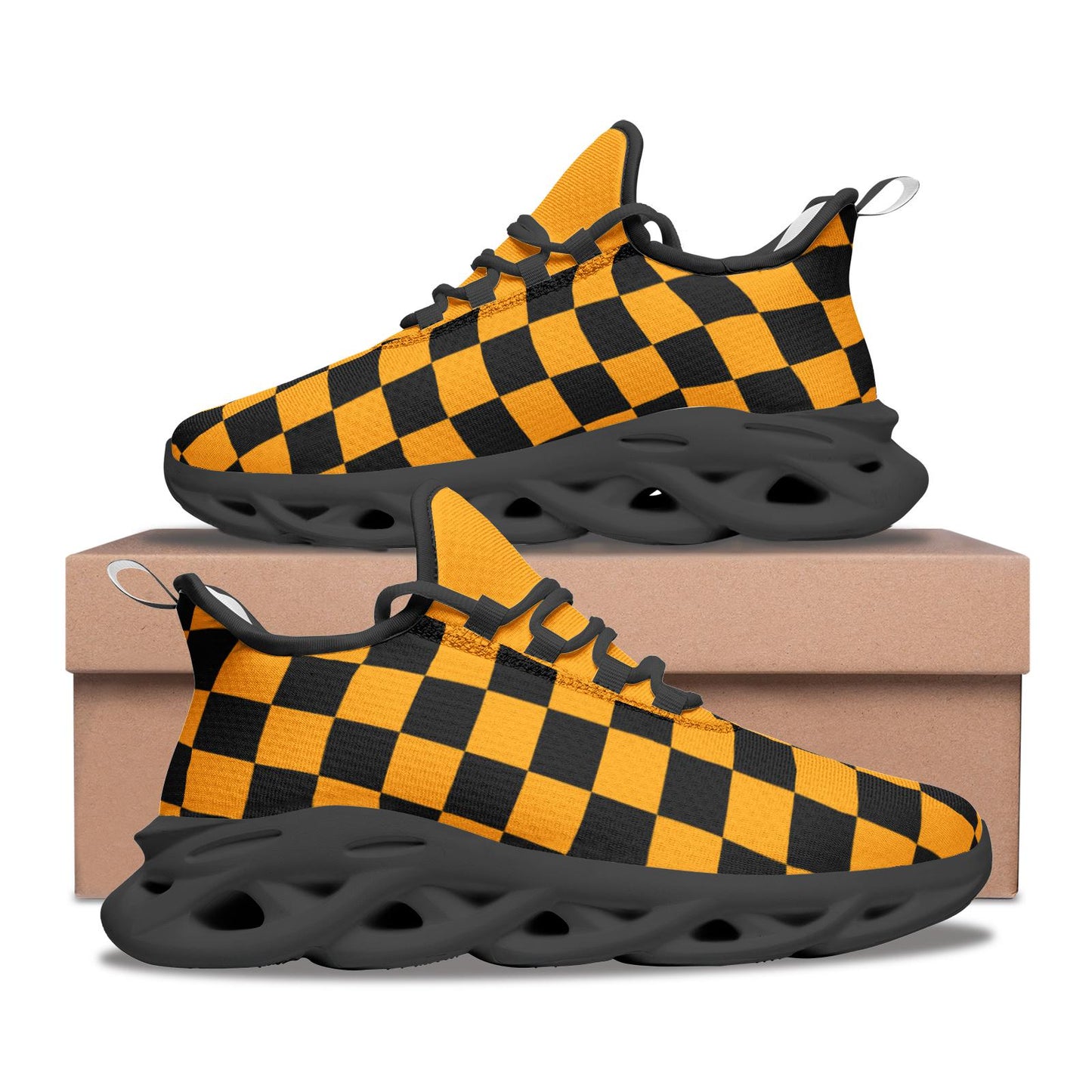 Orange and Black Unisex Bounce Mesh Knit Sneakers