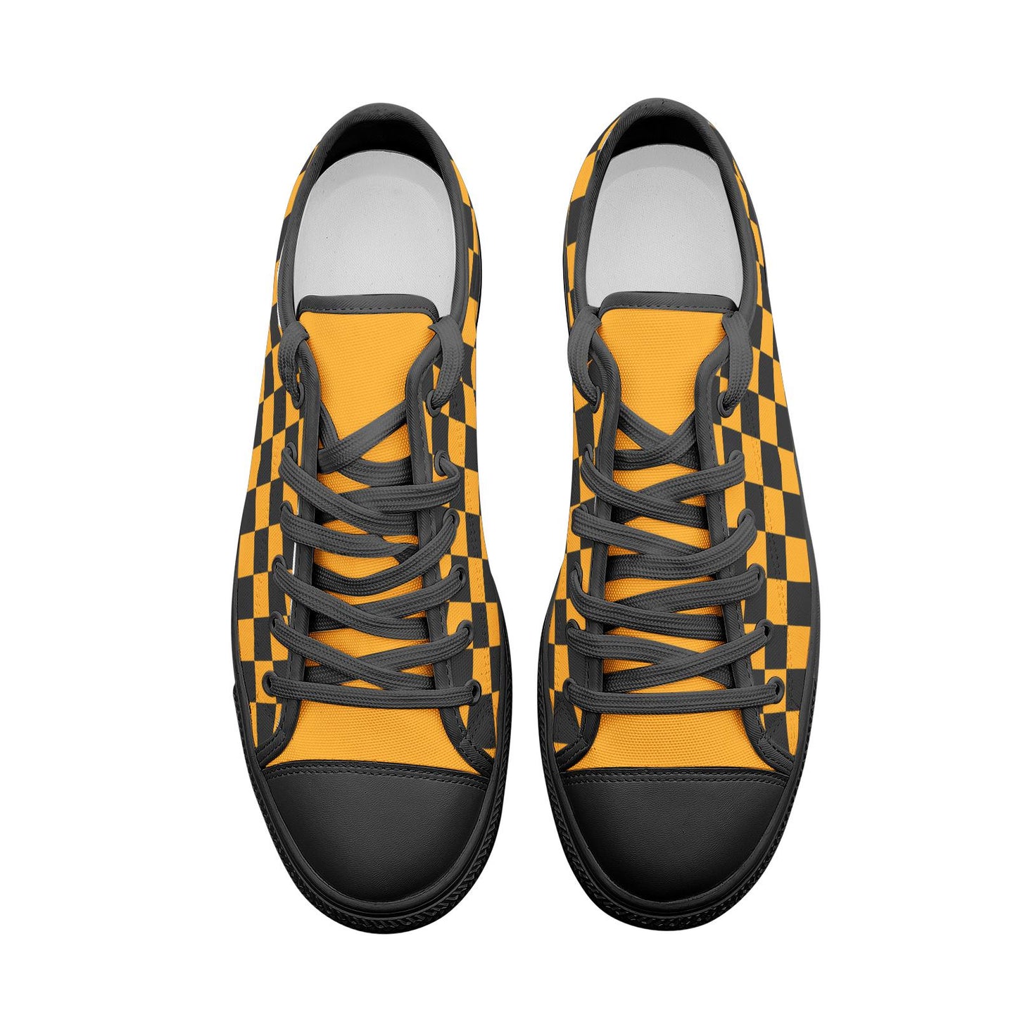 Yellow & Black Canvas Sneakers: Unisex Low Top Shoes