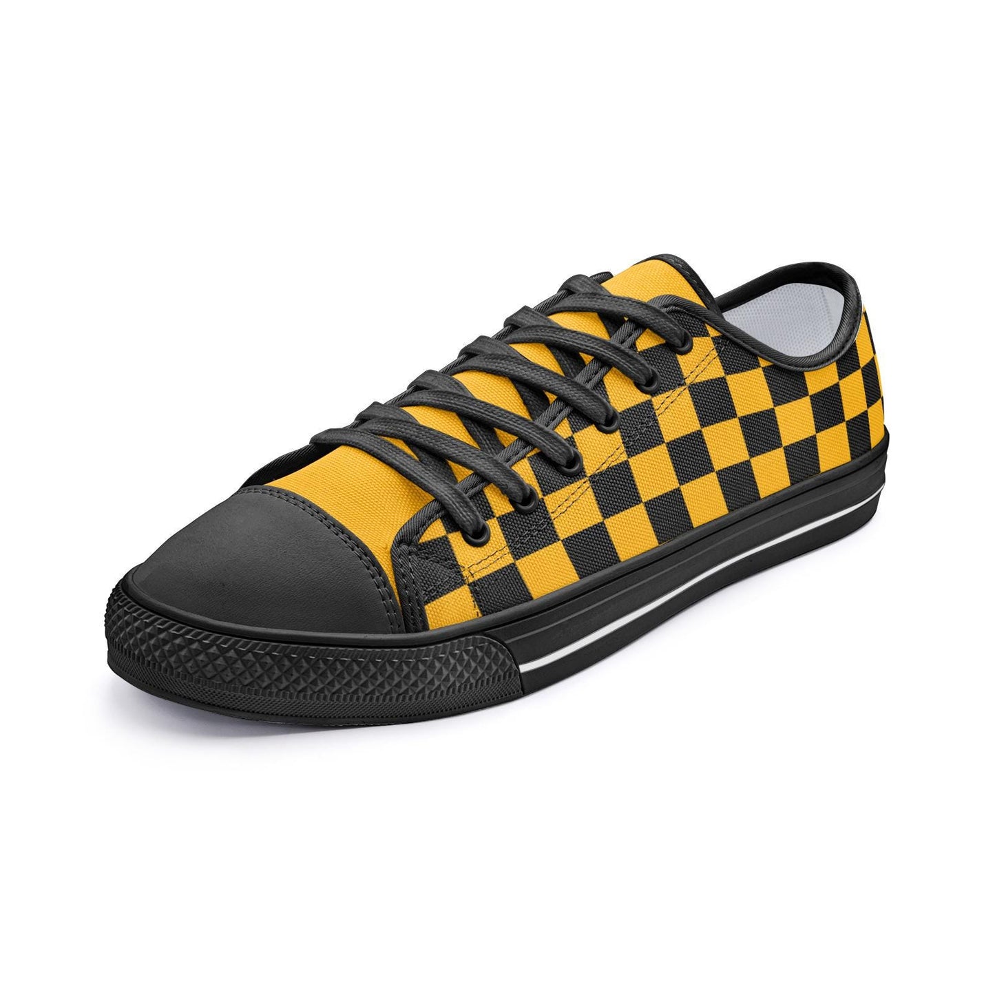 Yellow & Black Canvas Sneakers: Unisex Low Top Shoes