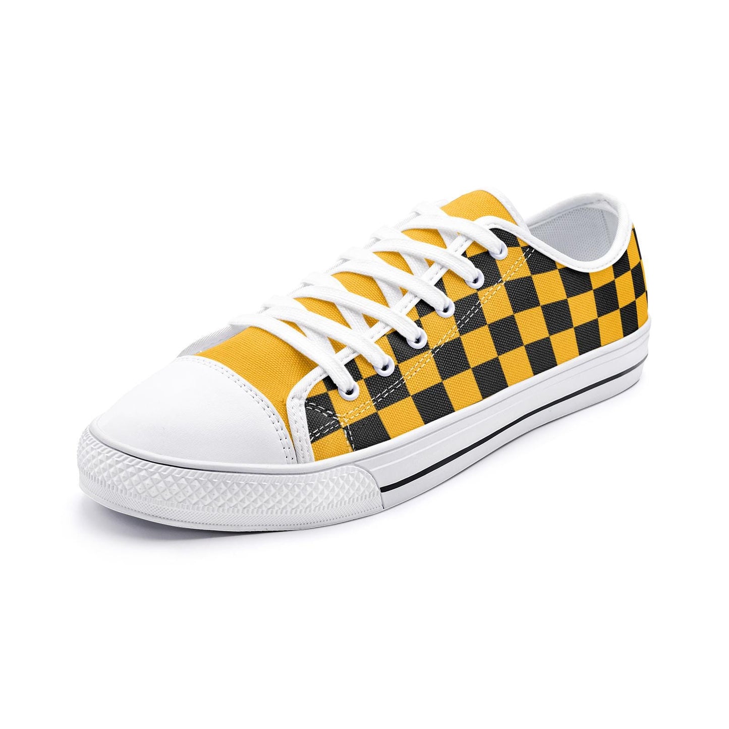 Yellow & Black Canvas Sneakers: Unisex Low Top Shoes