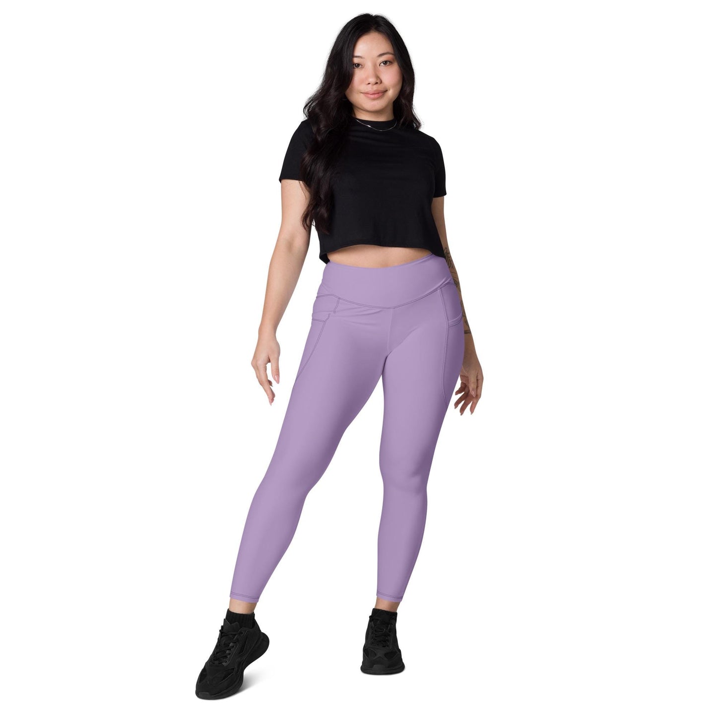 Purple High-Waisted Leggings with Pockets - Large Size - Recycled Polyester