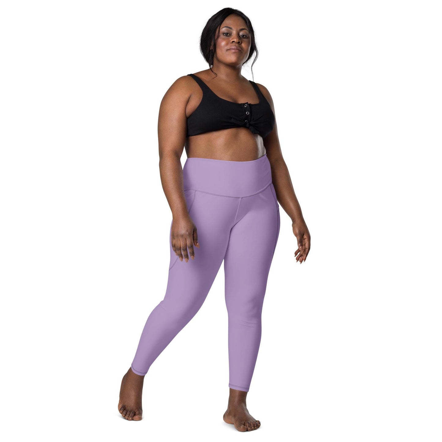 Purple High-Waisted Leggings with Pockets - Large Size - Recycled Polyester