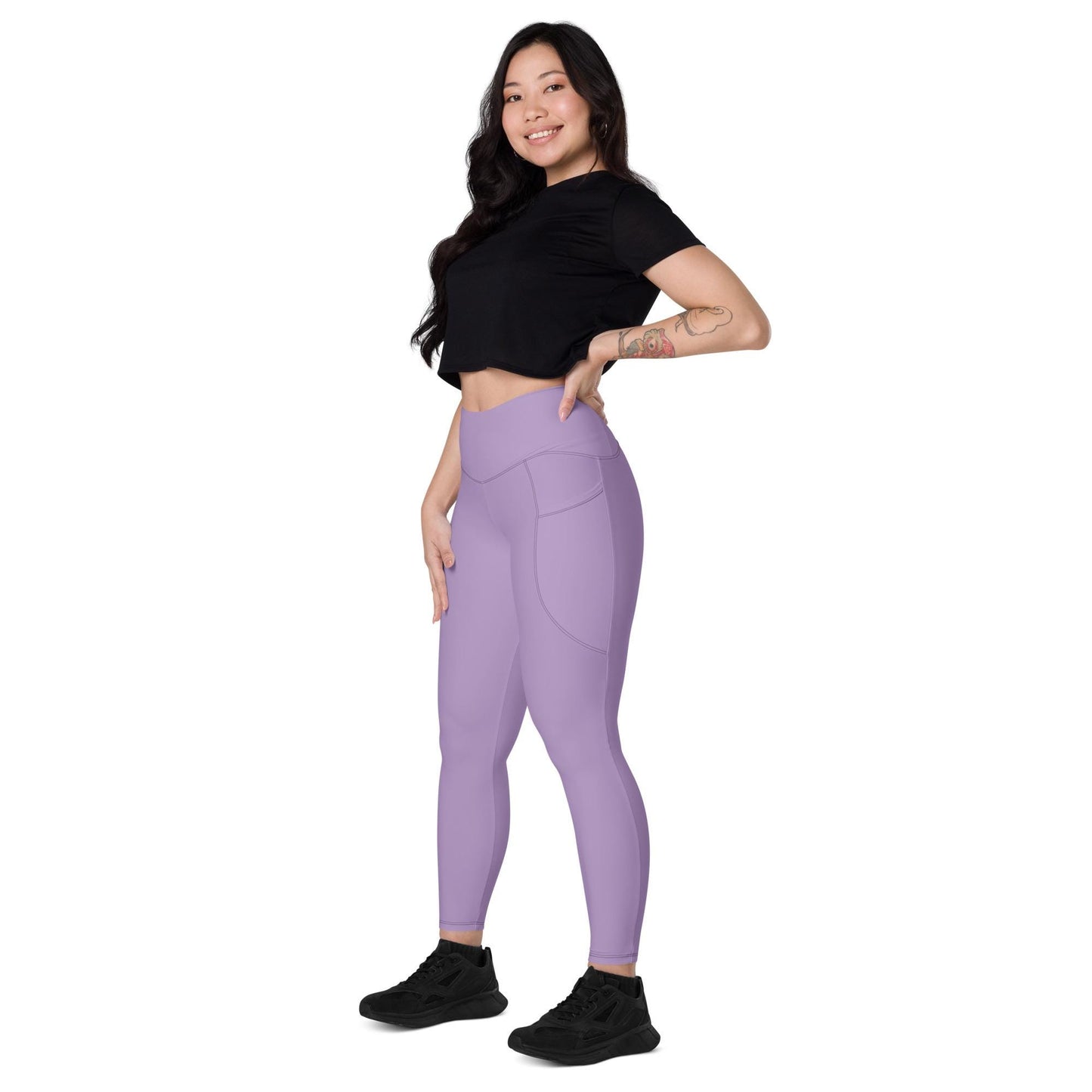 Purple High-Waisted Leggings with Pockets - Large Size - Recycled Polyester
