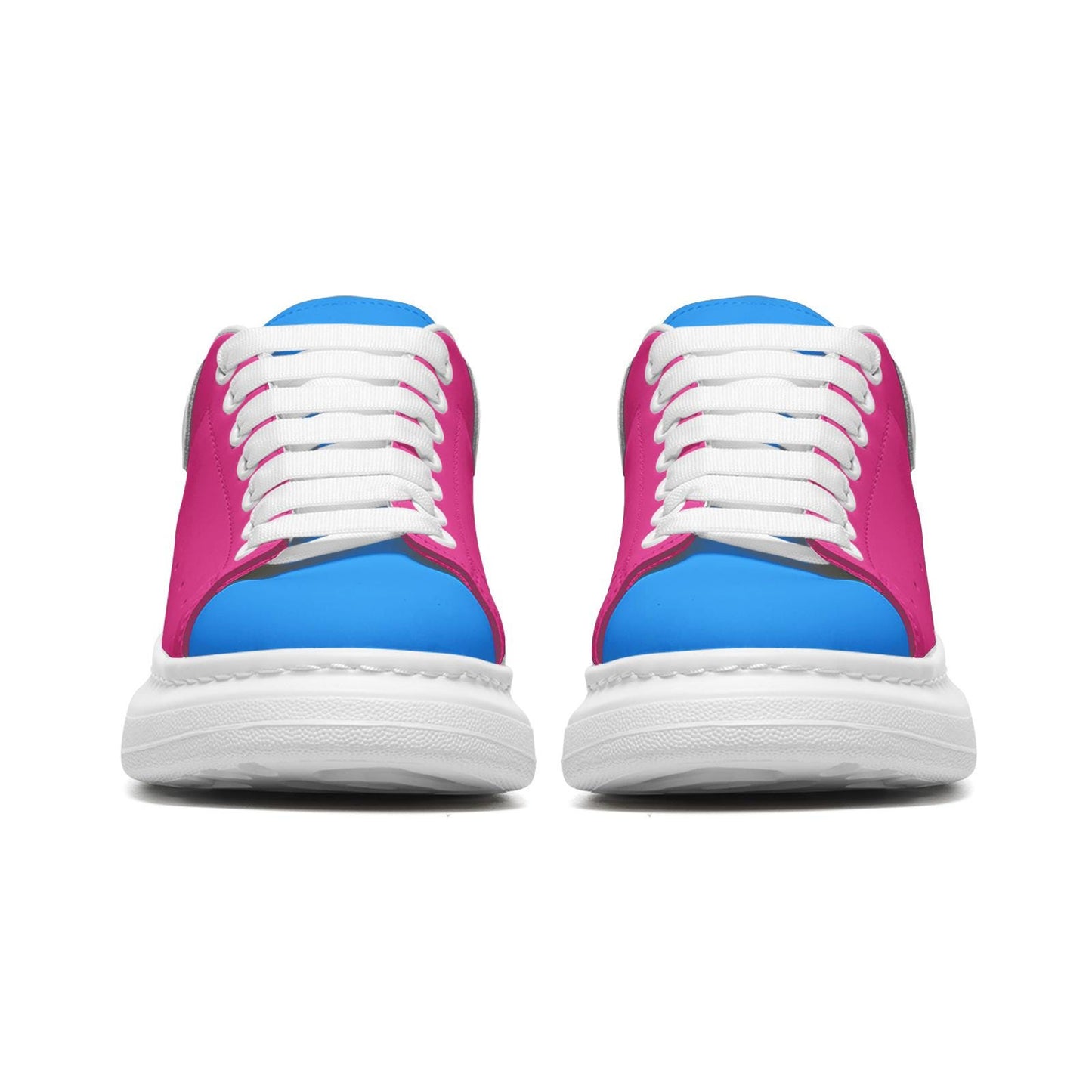 Pink Sneakers Unisex Non Slip Lace Up Faux Leather Sneakers