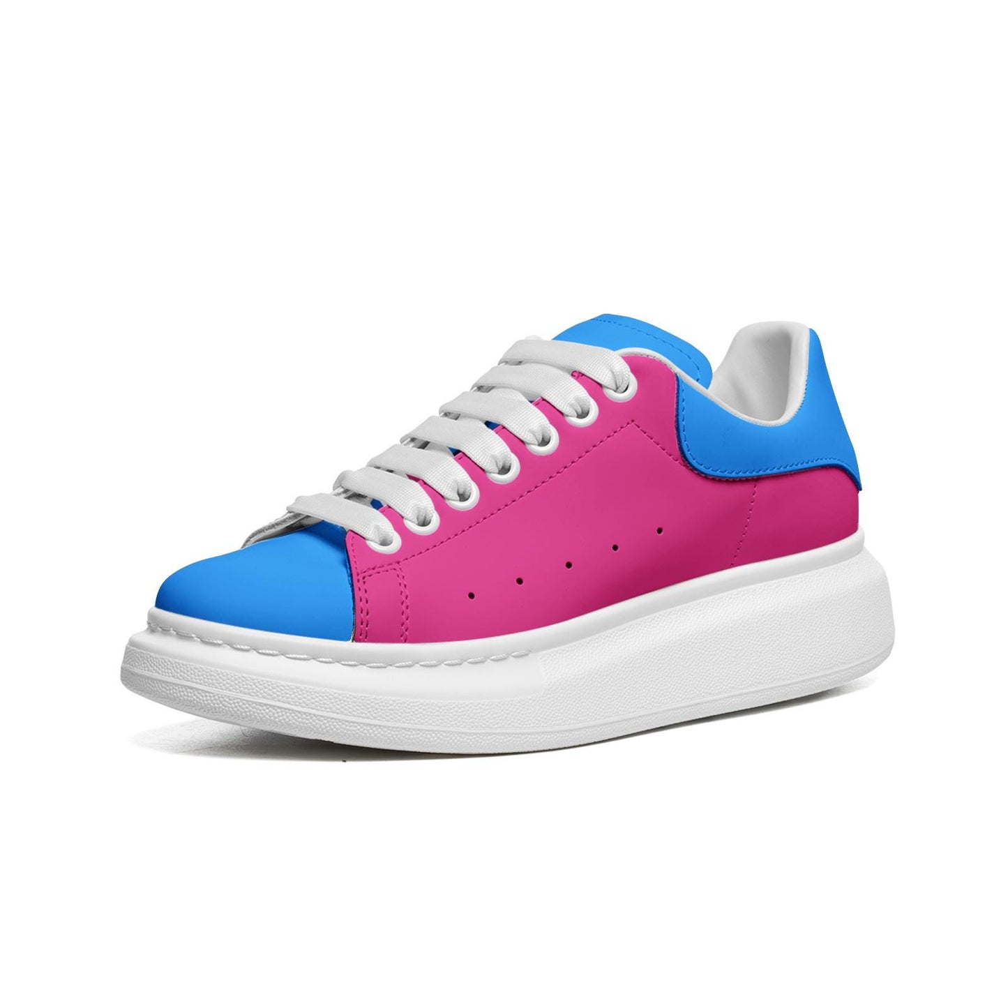 Pink Sneakers Unisex Non Slip Lace Up Faux Leather Sneakers