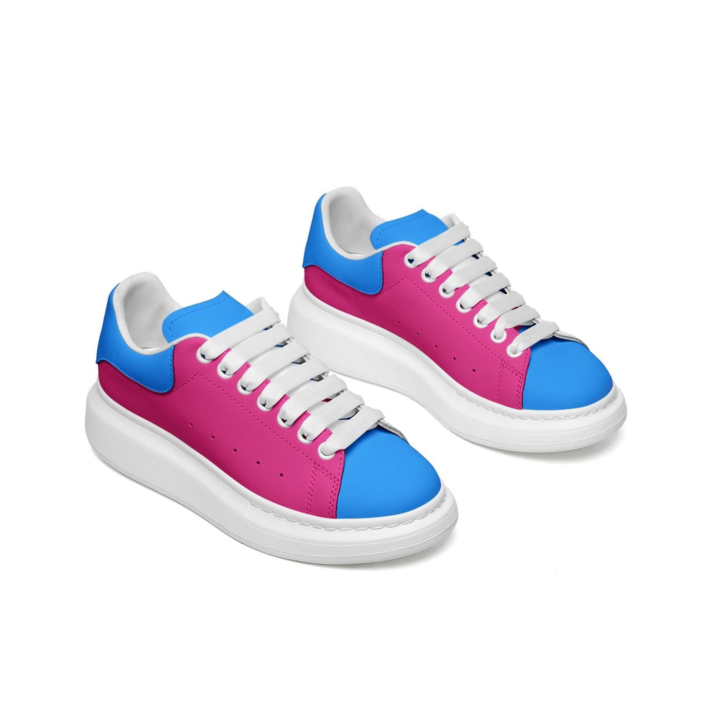 Pink Sneakers Unisex Non Slip Lace Up Faux Leather Sneakers