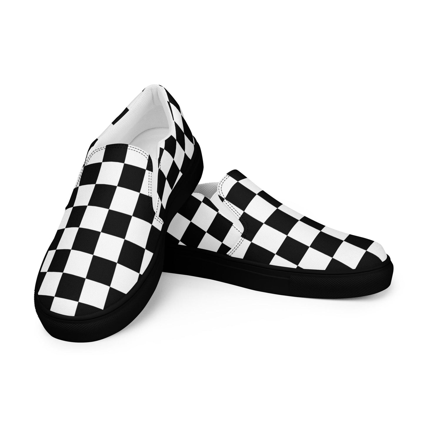 Womens black checkered sneakers Womens slip-on canvas shoes