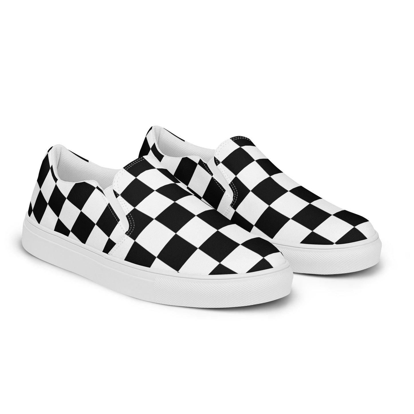 Womens black checkered sneakers Womens slip-on canvas shoes
